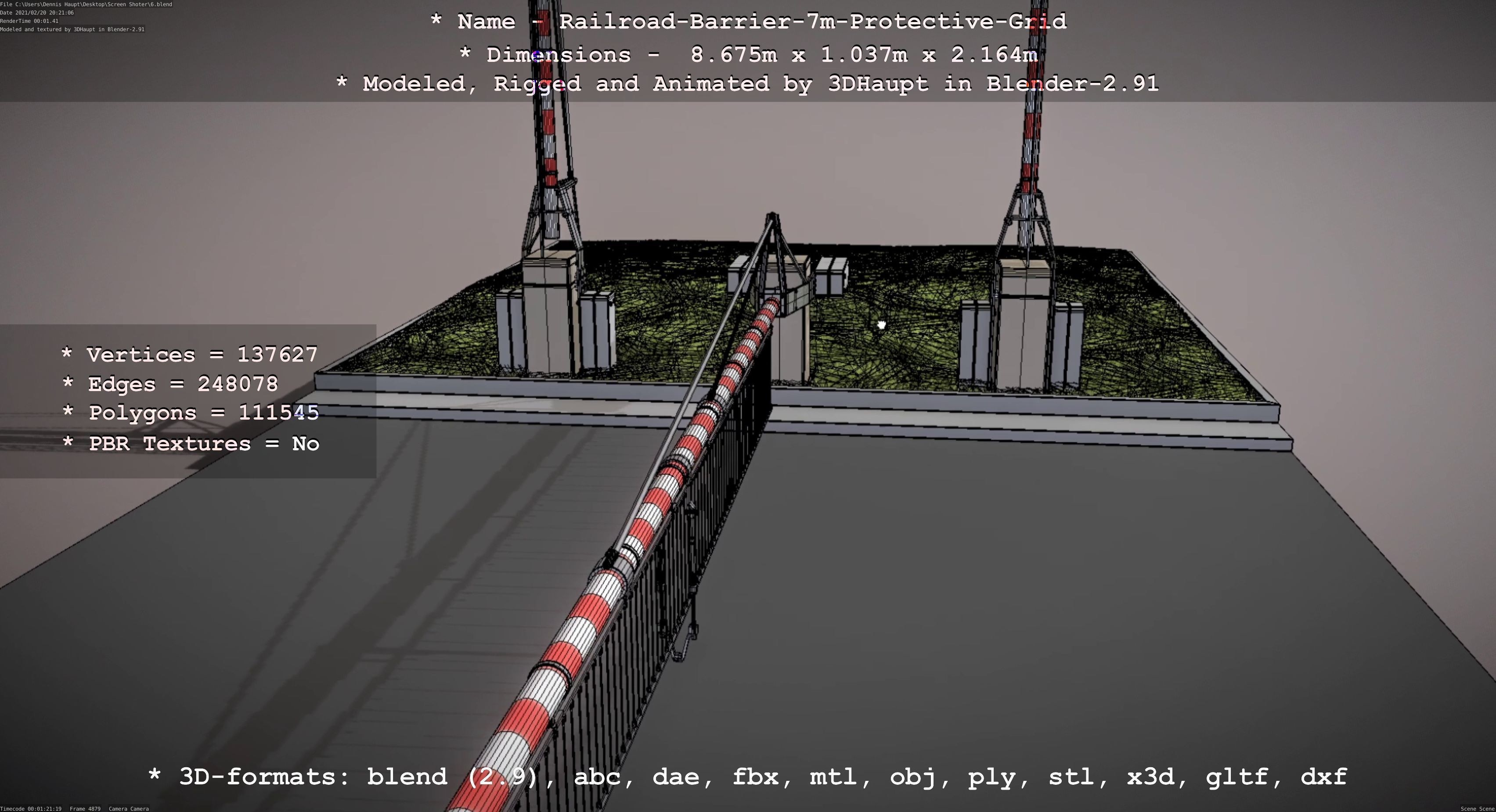 Railroad Barrier 7m Protective Grid High-Poly 3D model_91