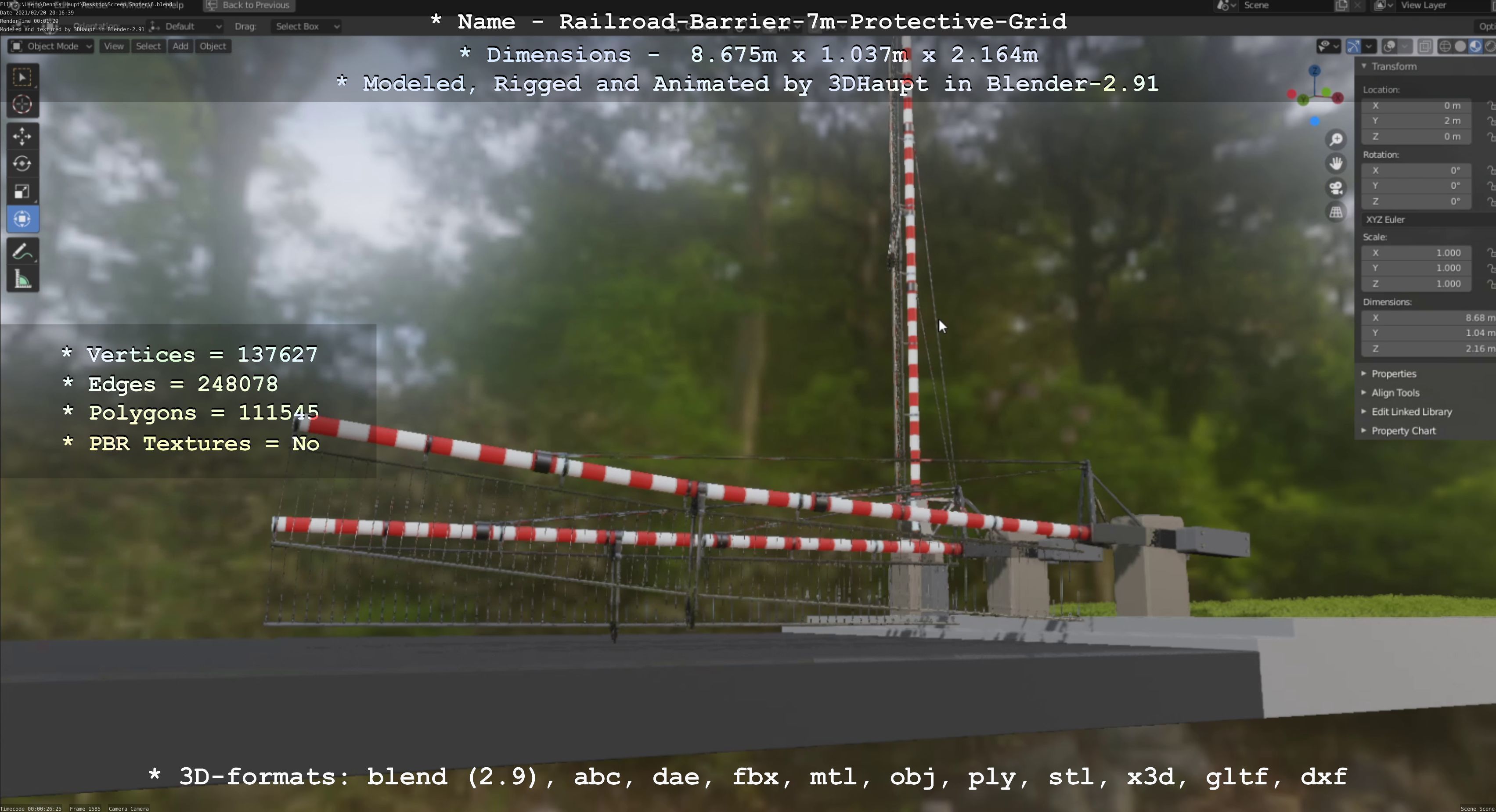 Railroad Barrier 7m Protective Grid High-Poly 3D model_40