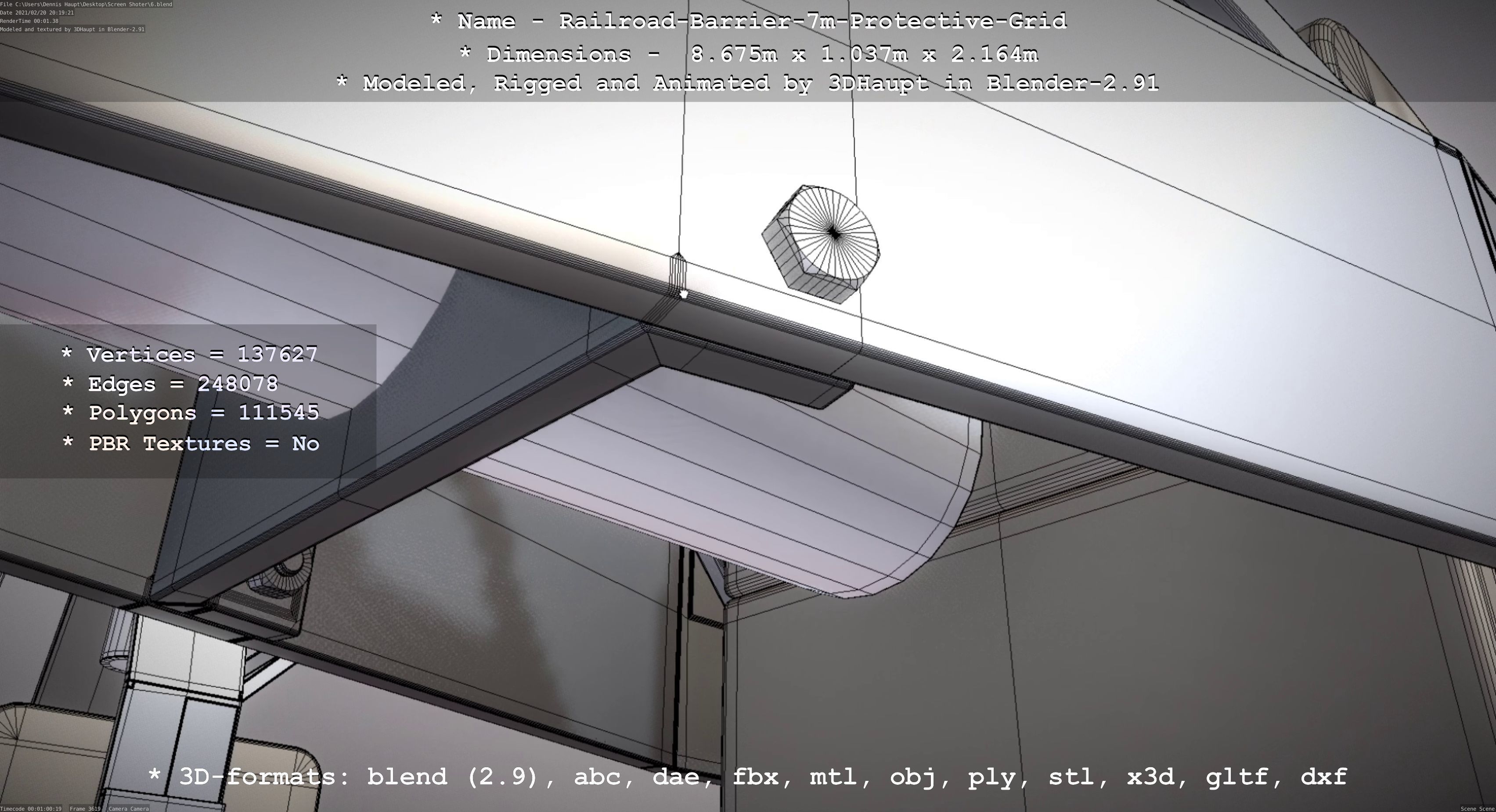 Railroad Barrier 7m Protective Grid High-Poly 3D model_79