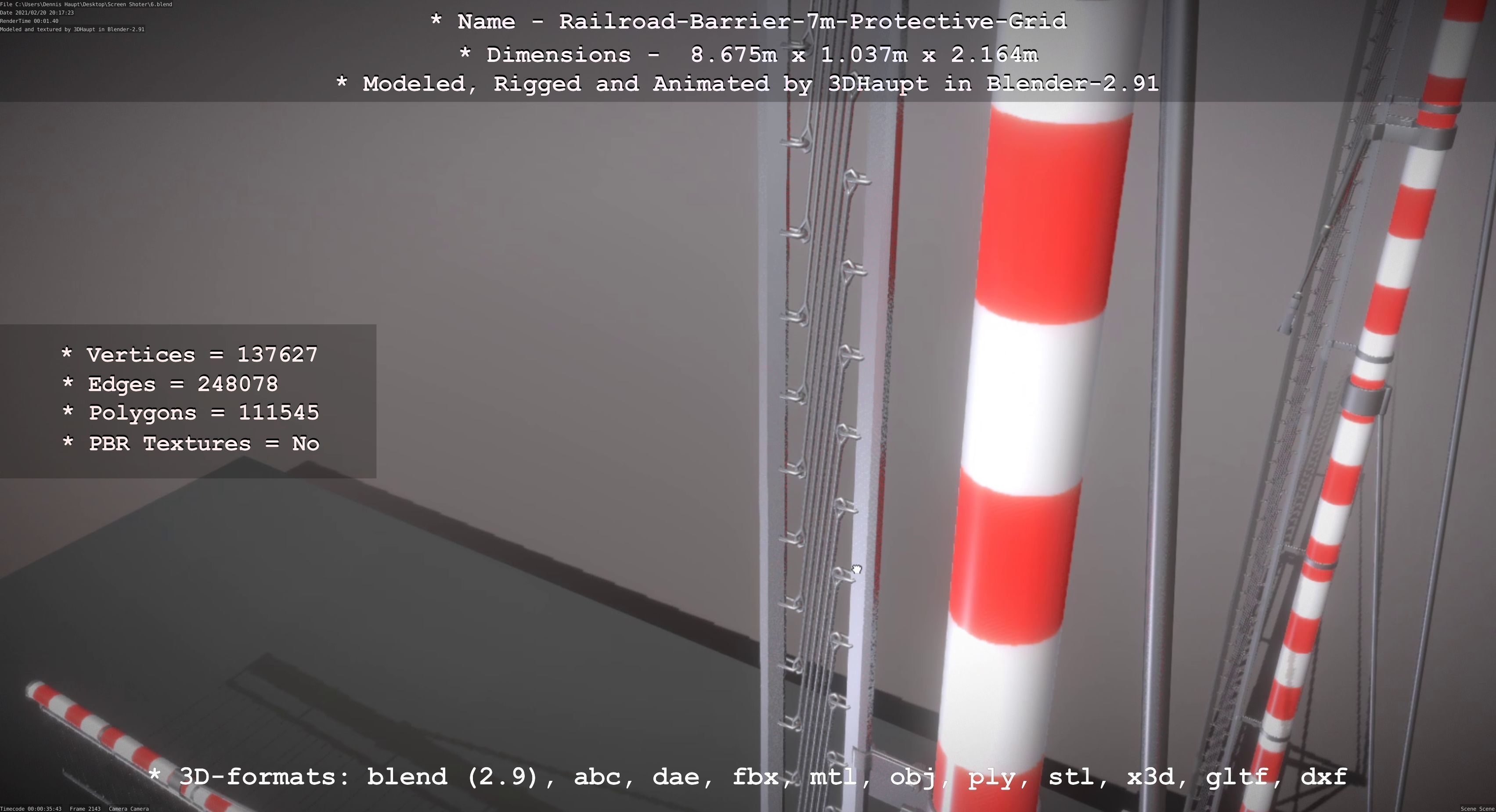 Railroad Barrier 7m Protective Grid High-Poly 3D model_41