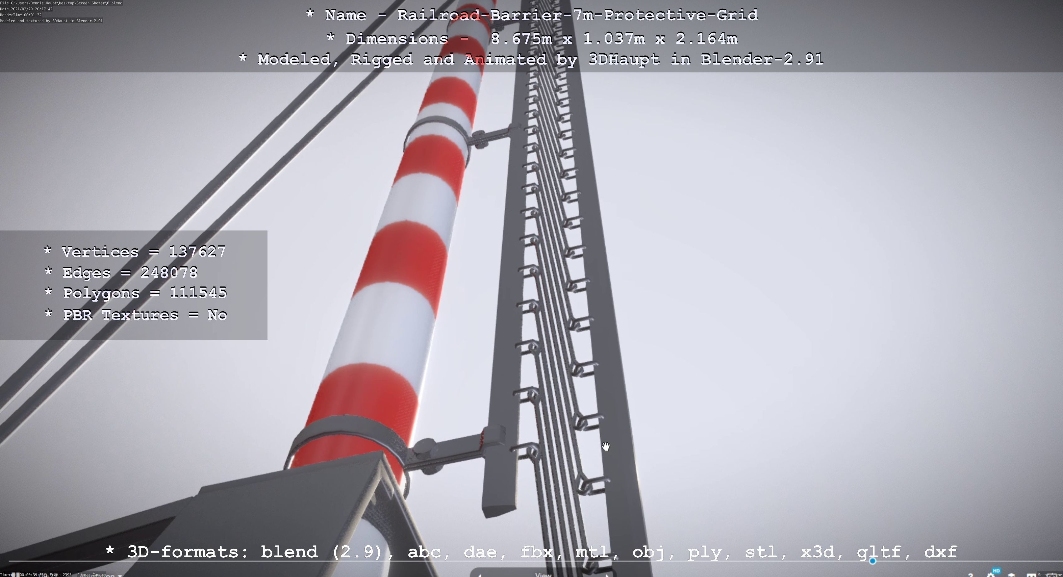 Railroad Barrier 7m Protective Grid High-Poly 3D model_48