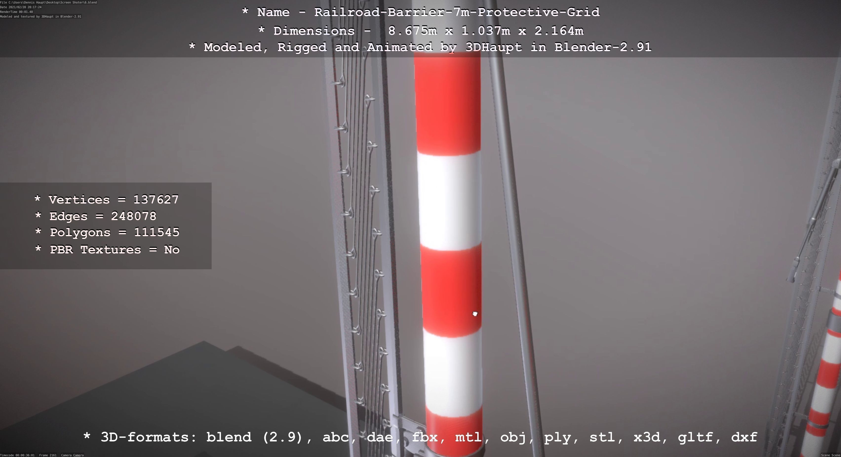 Railroad Barrier 7m Protective Grid High-Poly 3D model_38