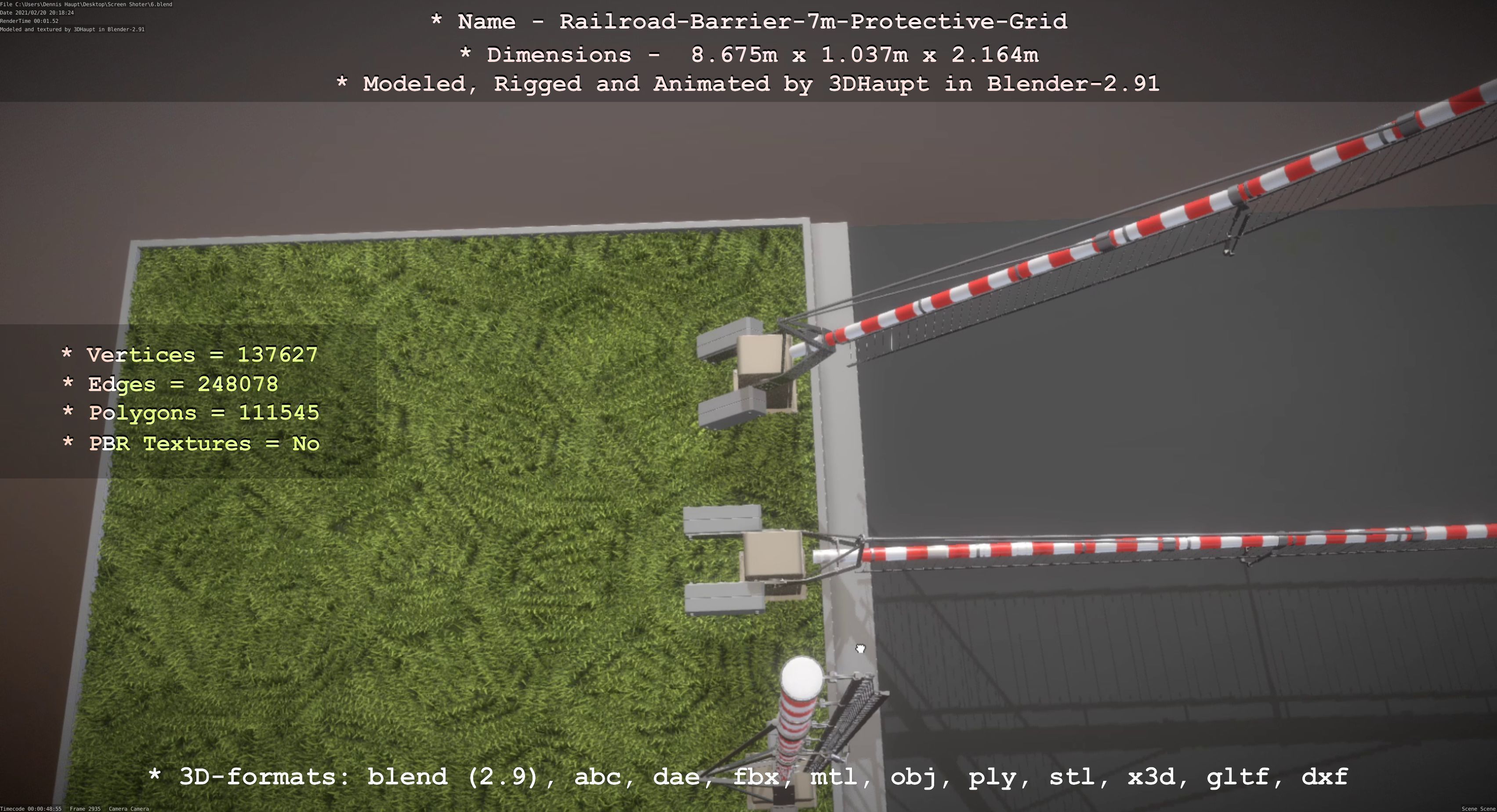 Railroad Barrier 7m Protective Grid High-Poly 3D model_65
