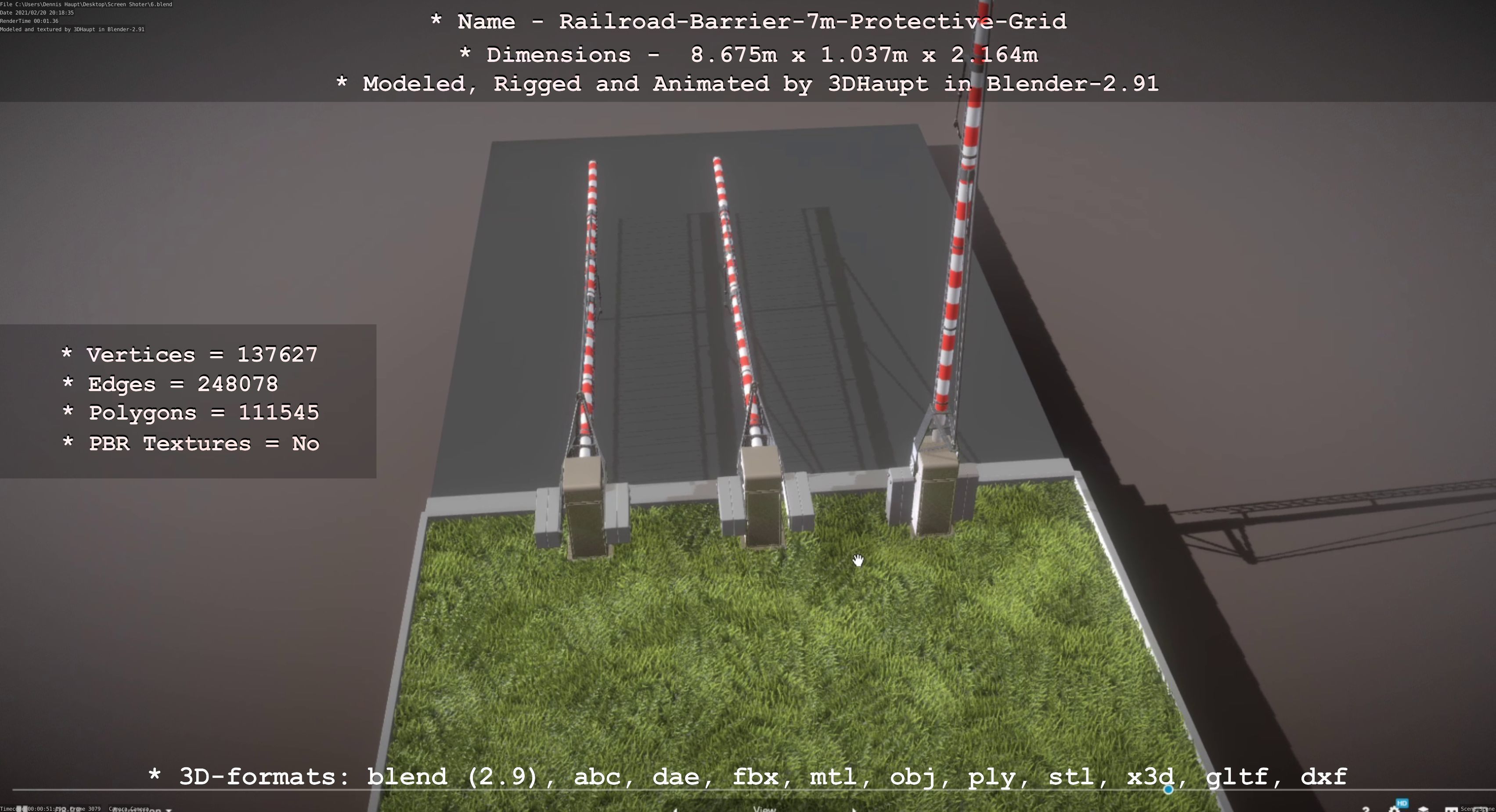 Railroad Barrier 7m Protective Grid High-Poly 3D model_6