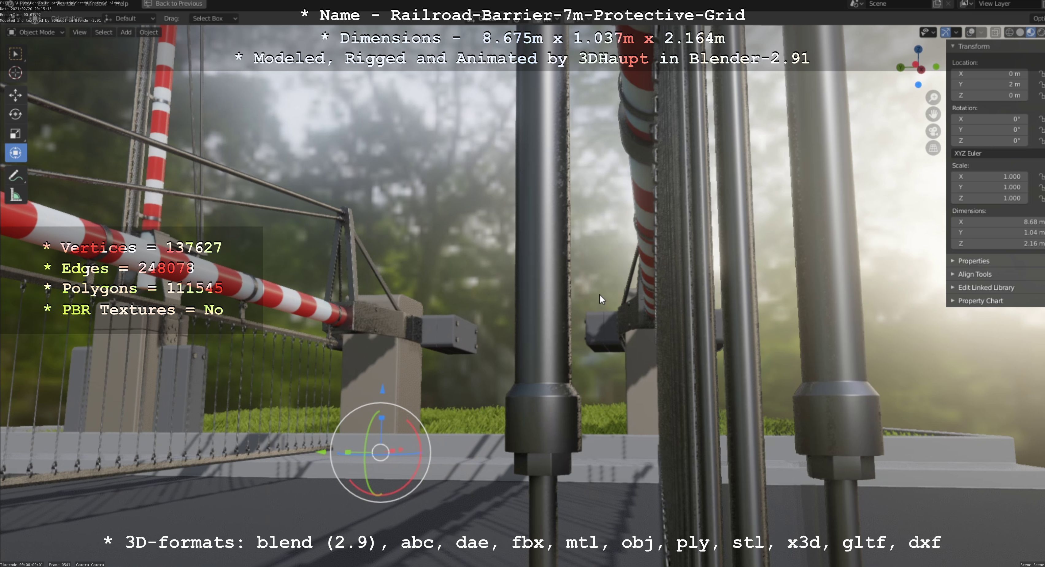 Railroad Barrier 7m Protective Grid High-Poly 3D model_114