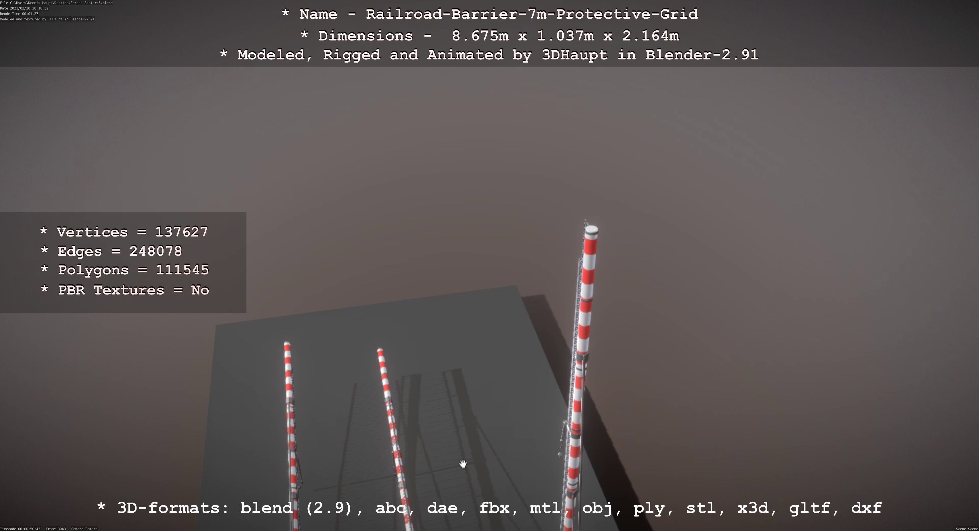 Railroad Barrier 7m Protective Grid High-Poly 3D model_57