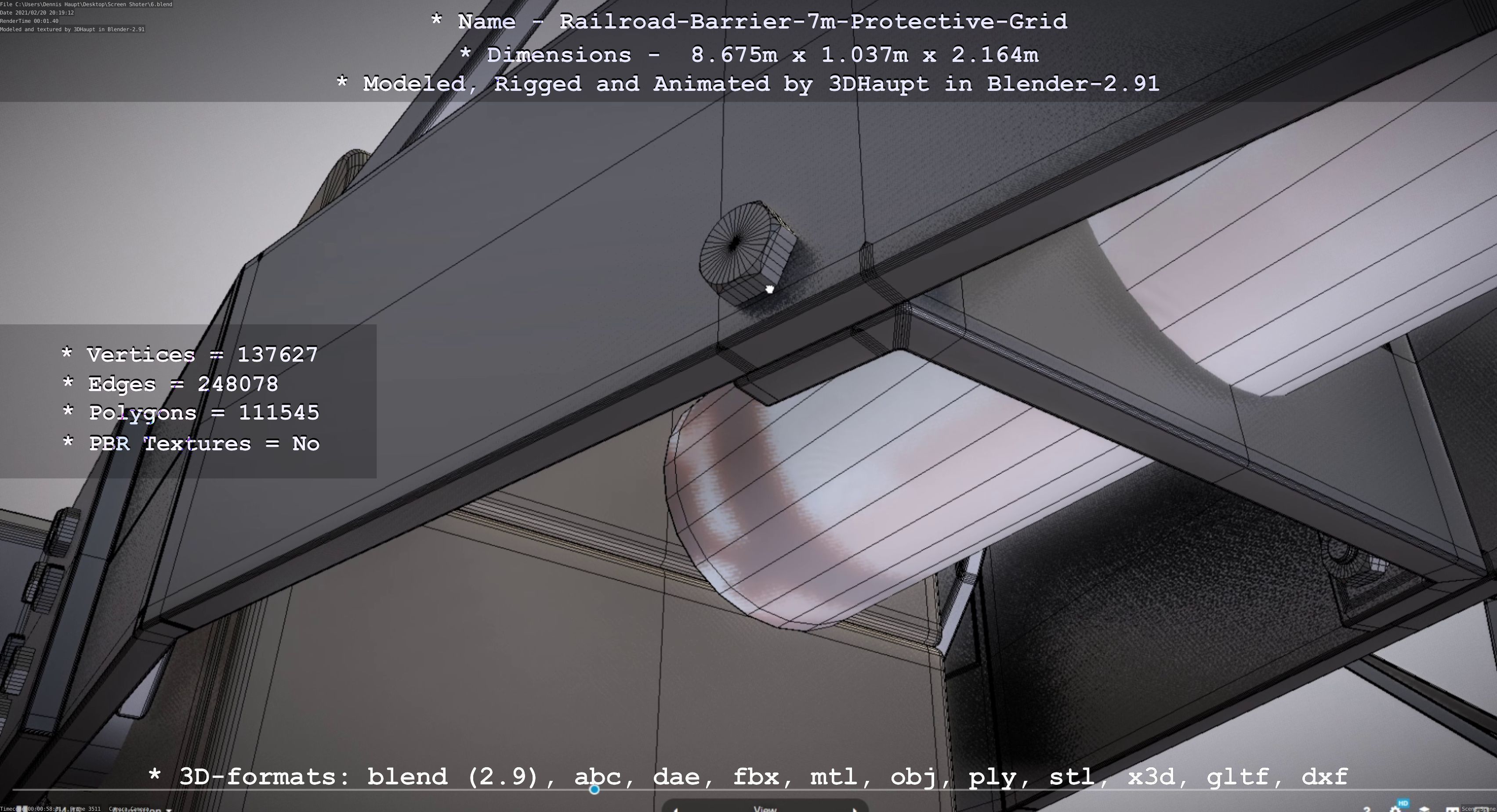 Railroad Barrier 7m Protective Grid High-Poly 3D model_67