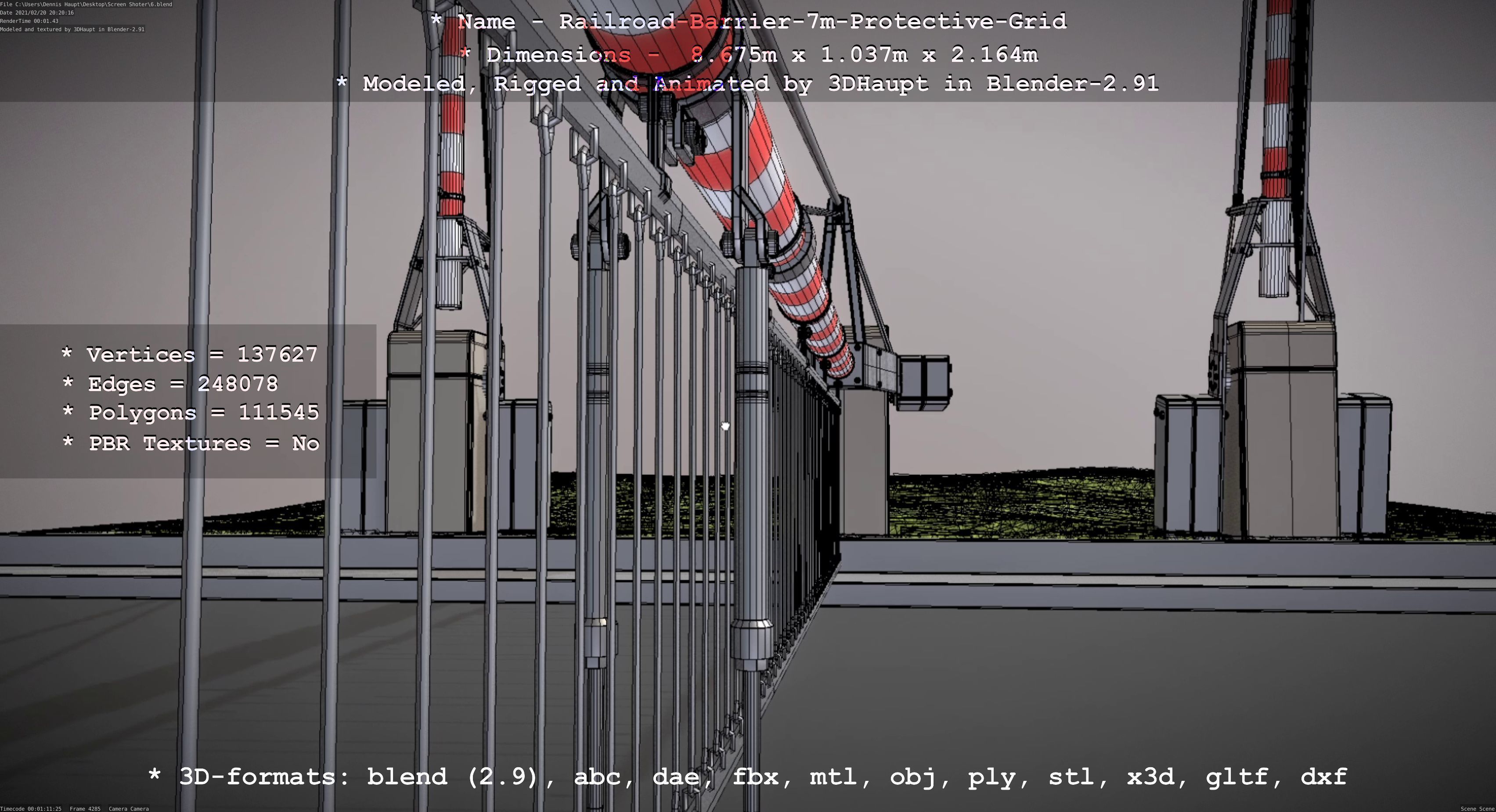 Railroad Barrier 7m Protective Grid High-Poly 3D model_83