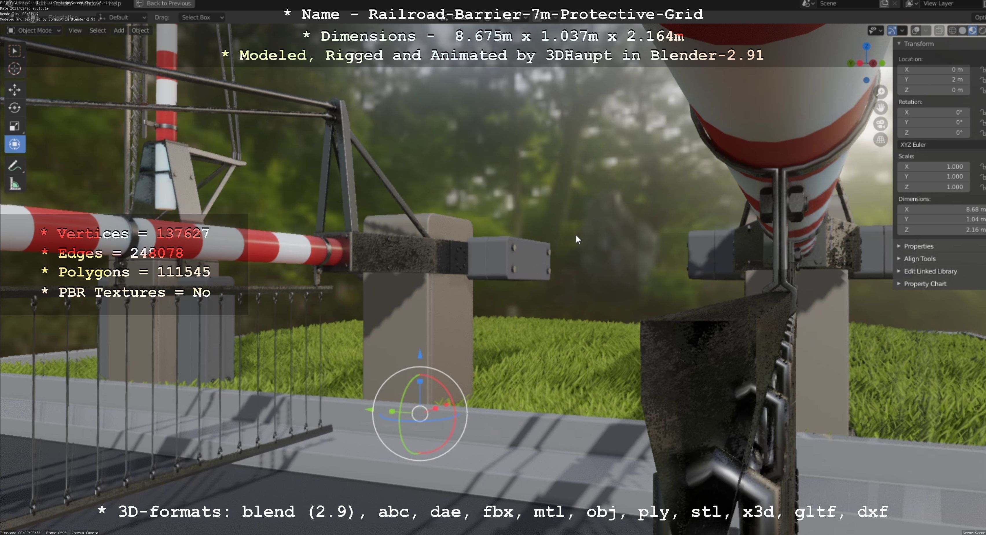 Railroad Barrier 7m Protective Grid High-Poly 3D model_115