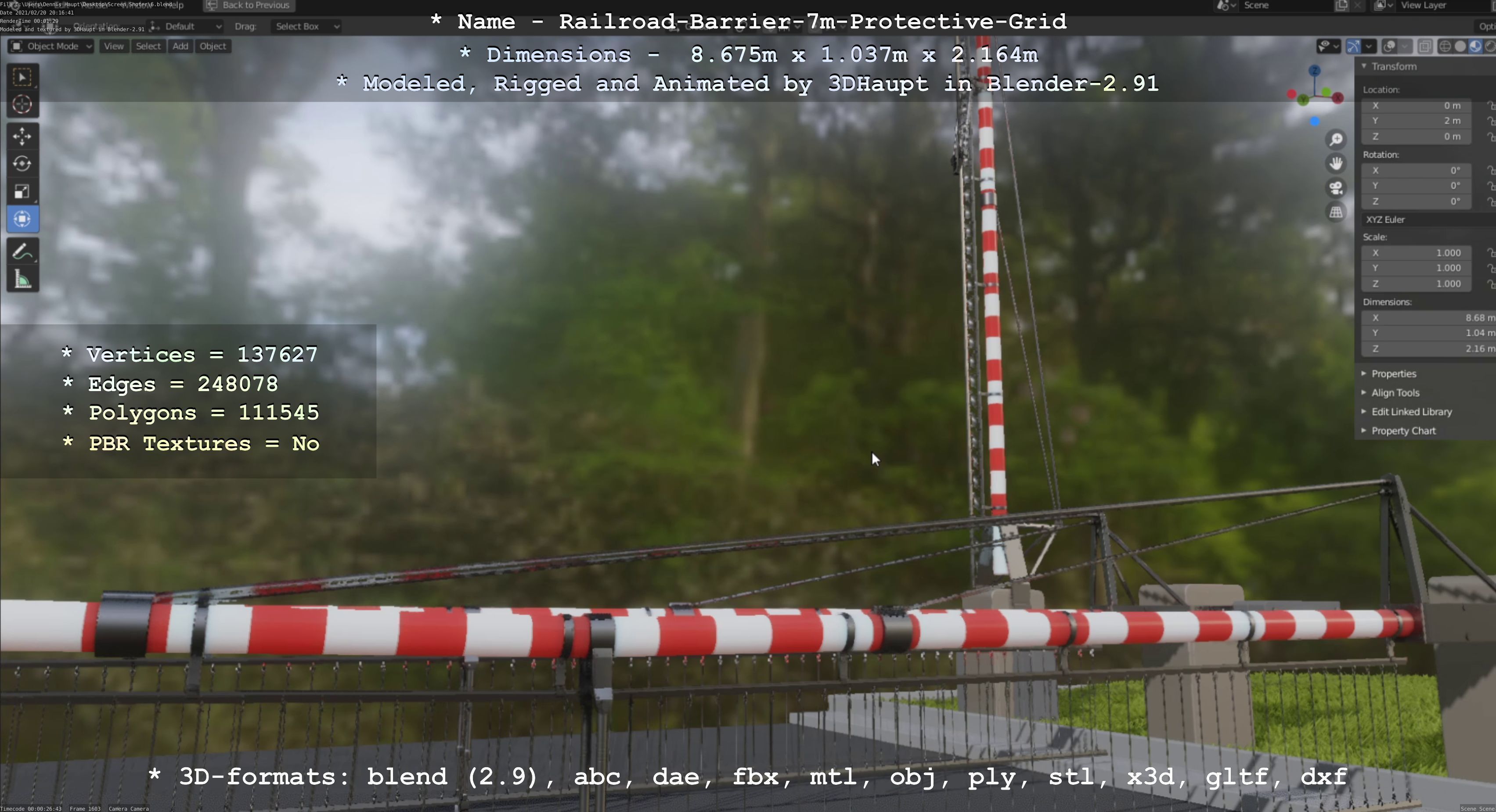 Railroad Barrier 7m Protective Grid High-Poly 3D model_45