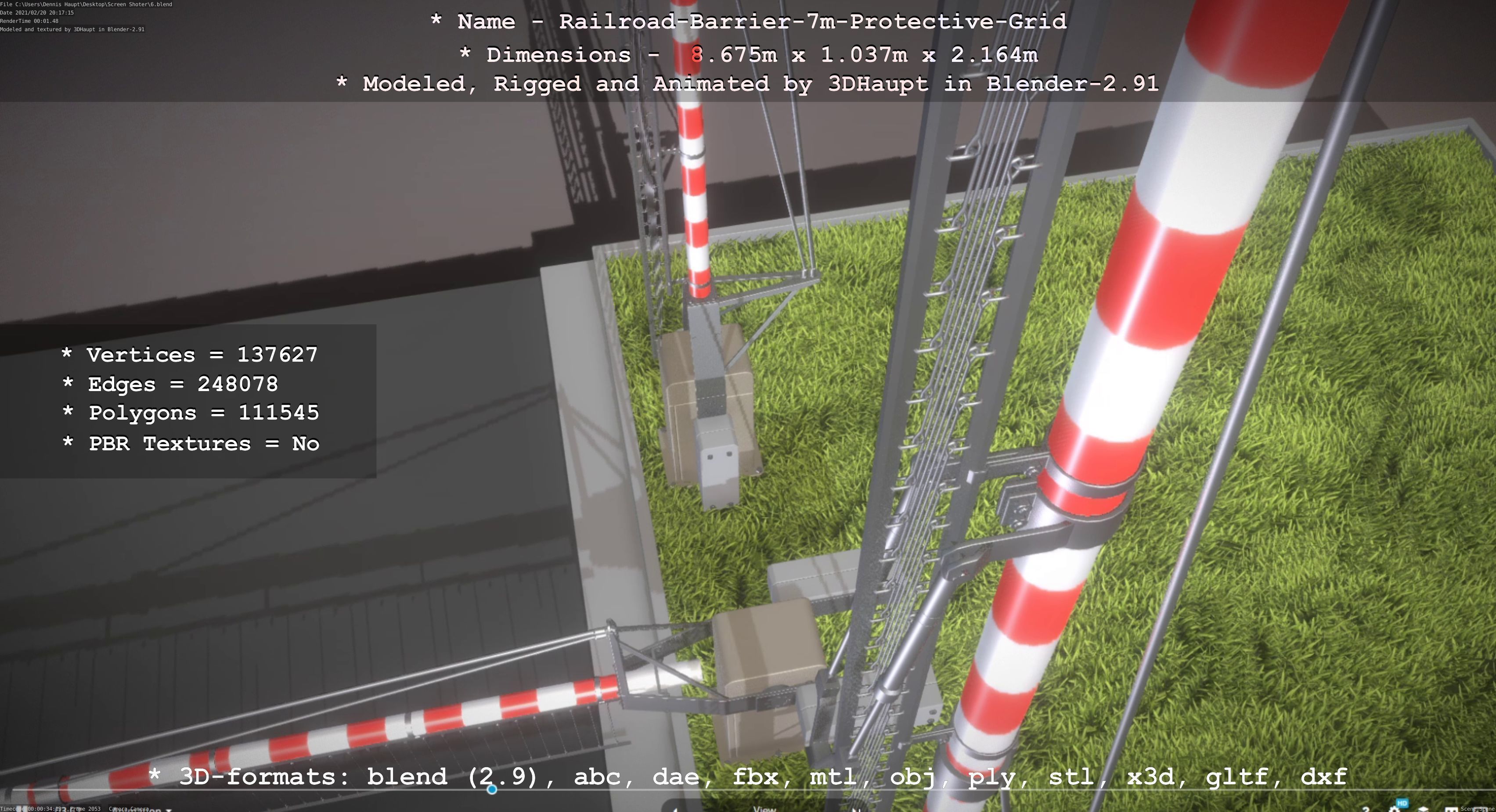 Railroad Barrier 7m Protective Grid High-Poly 3D model_29