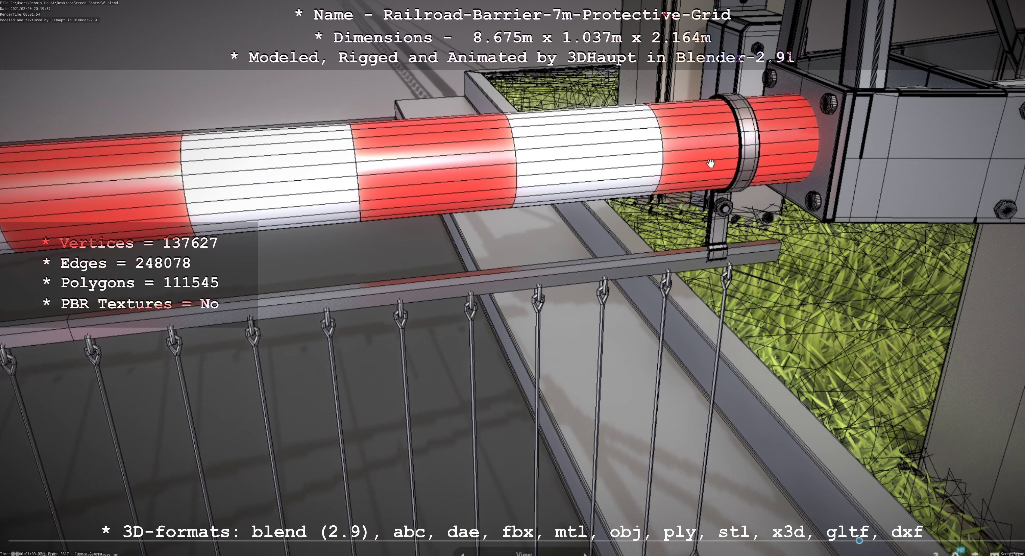 Railroad Barrier 7m Protective Grid High-Poly 3D model_75