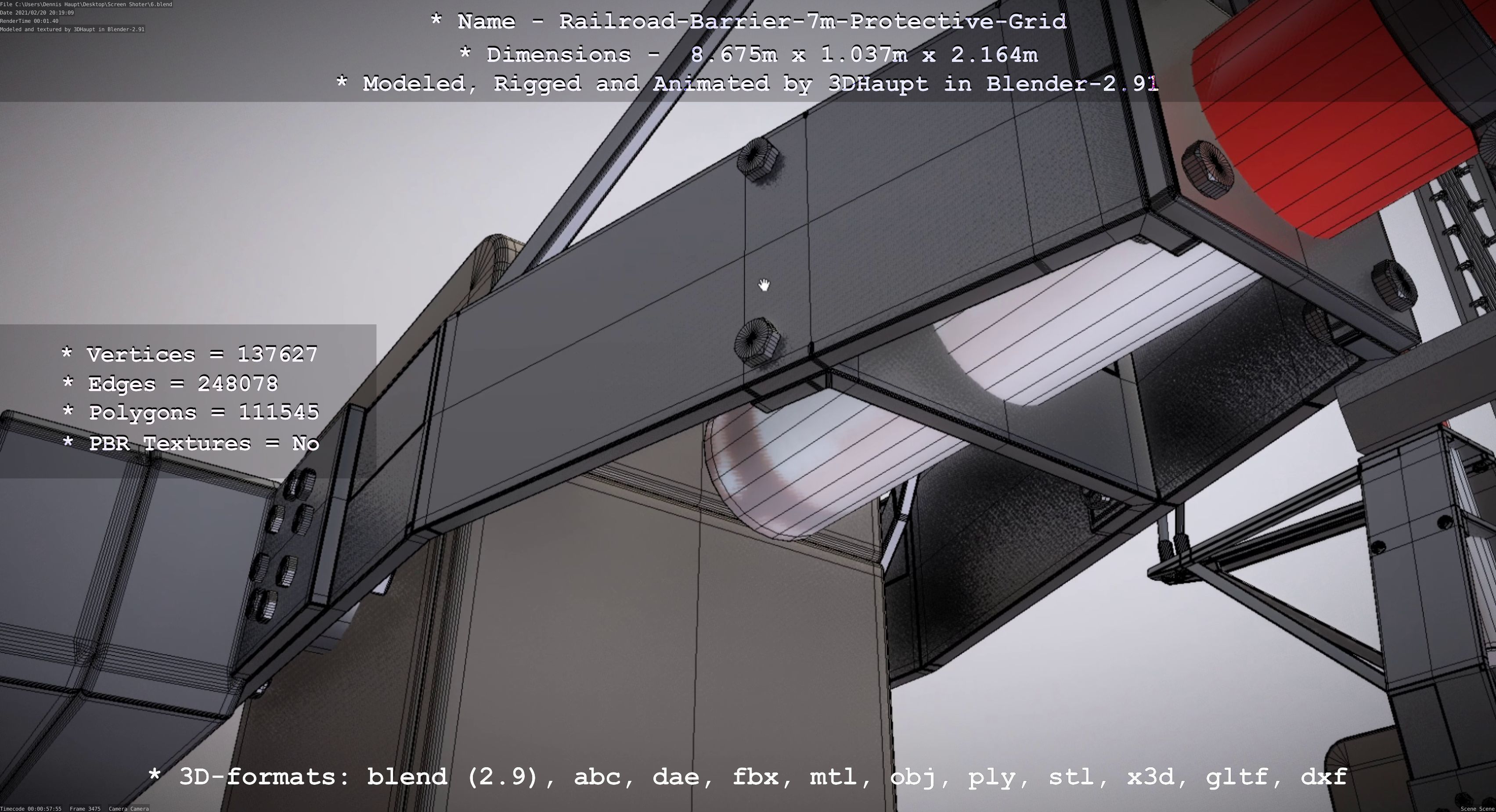 Railroad Barrier 7m Protective Grid High-Poly 3D model_66