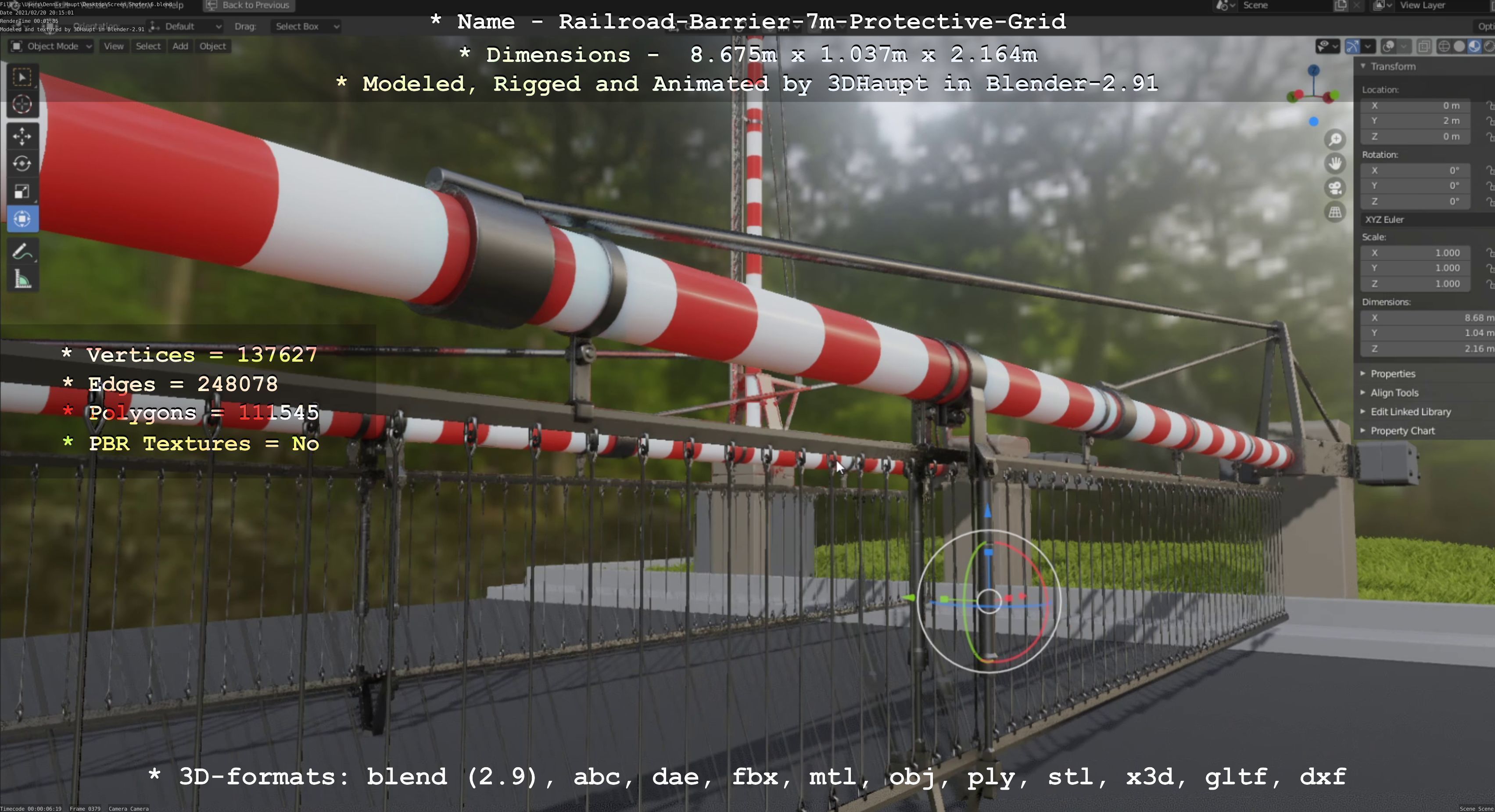 Railroad Barrier 7m Protective Grid High-Poly 3D model_20