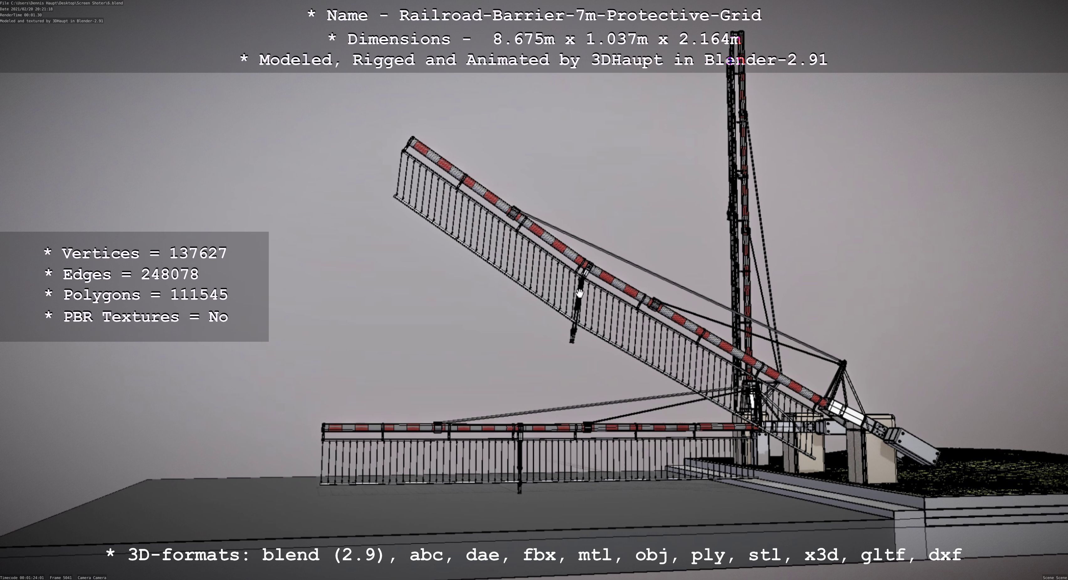 Railroad Barrier 7m Protective Grid High-Poly 3D model_103