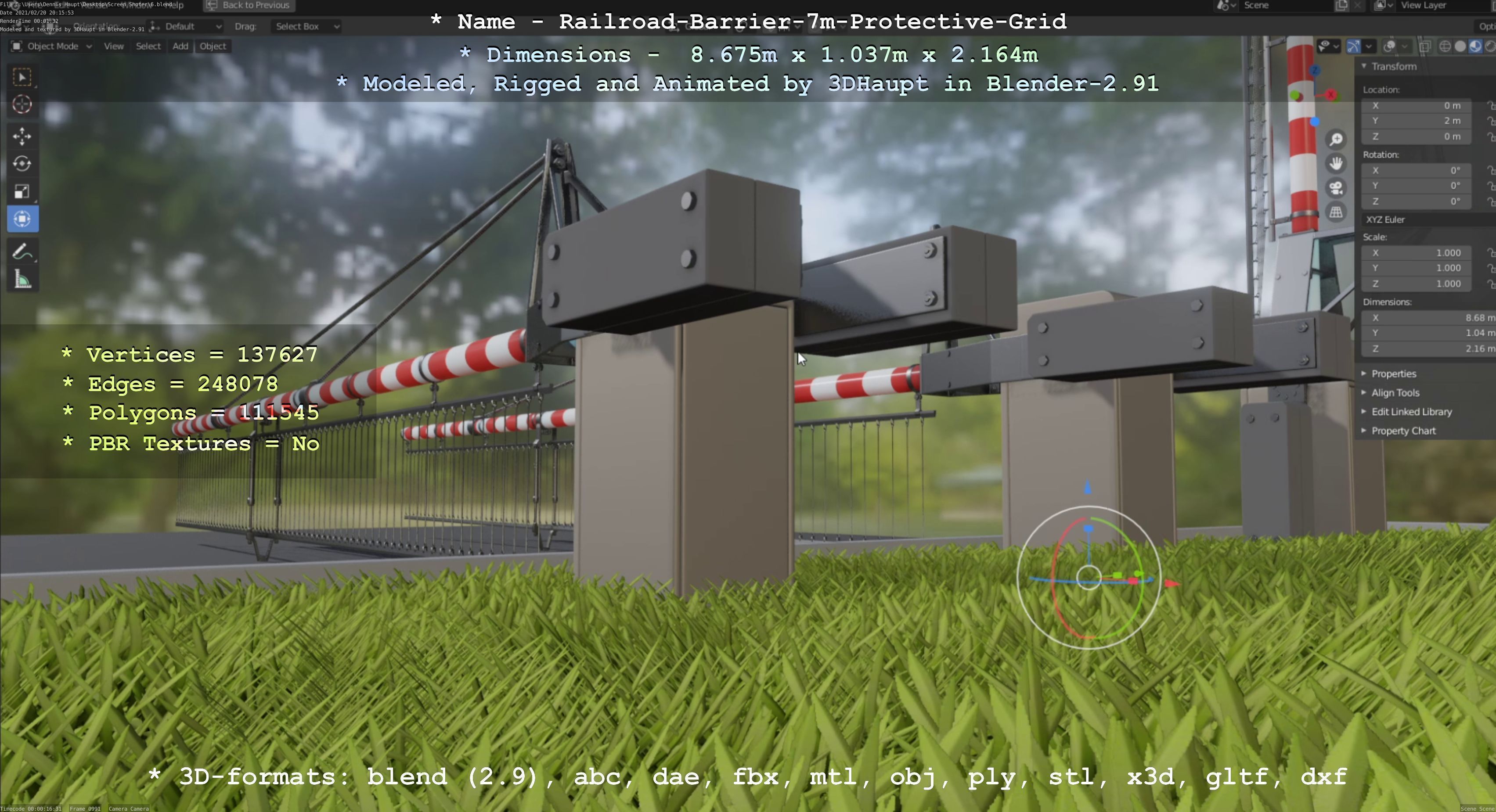 Railroad Barrier 7m Protective Grid High-Poly 3D model_120