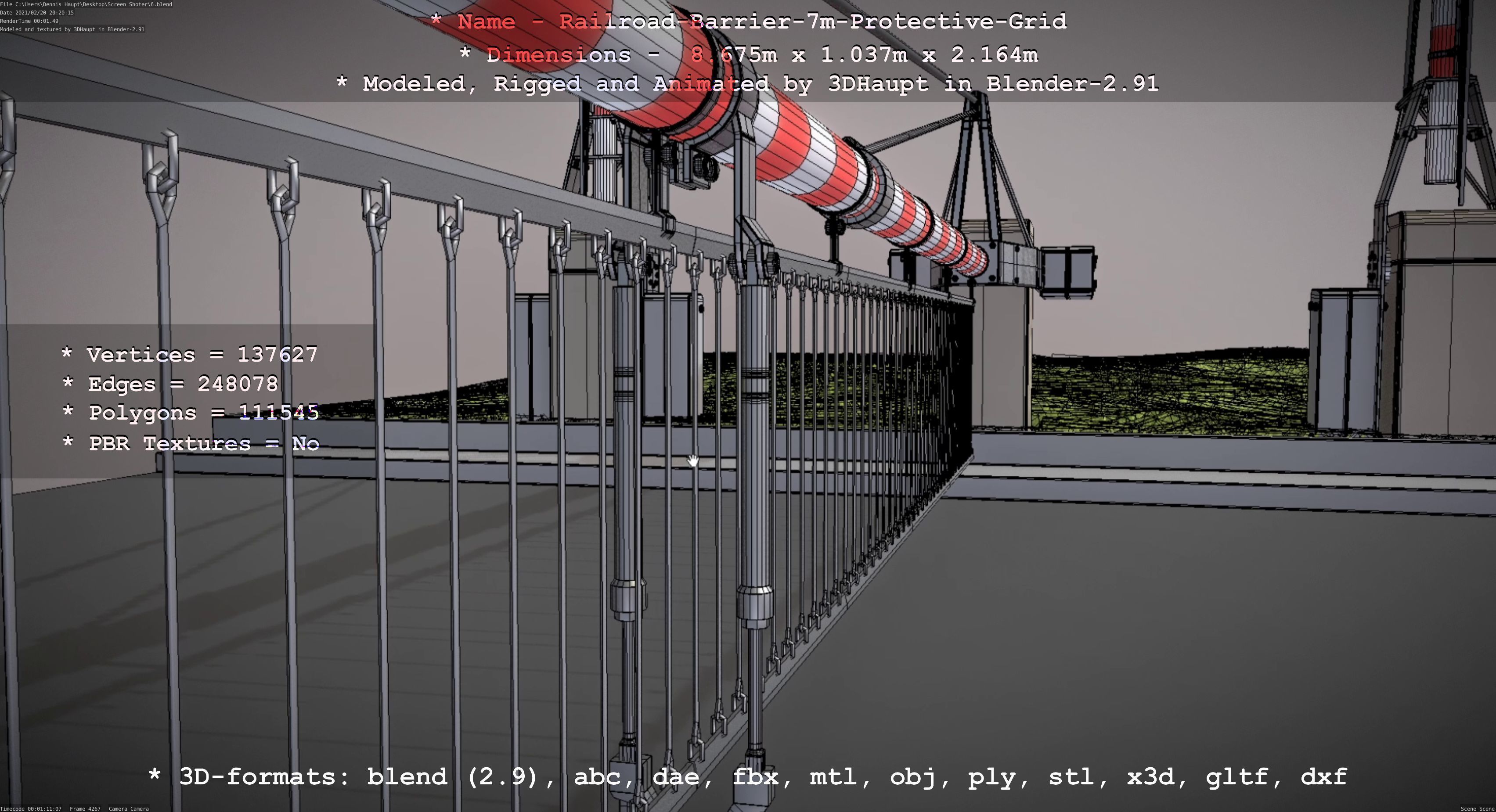 Railroad Barrier 7m Protective Grid High-Poly 3D model_86