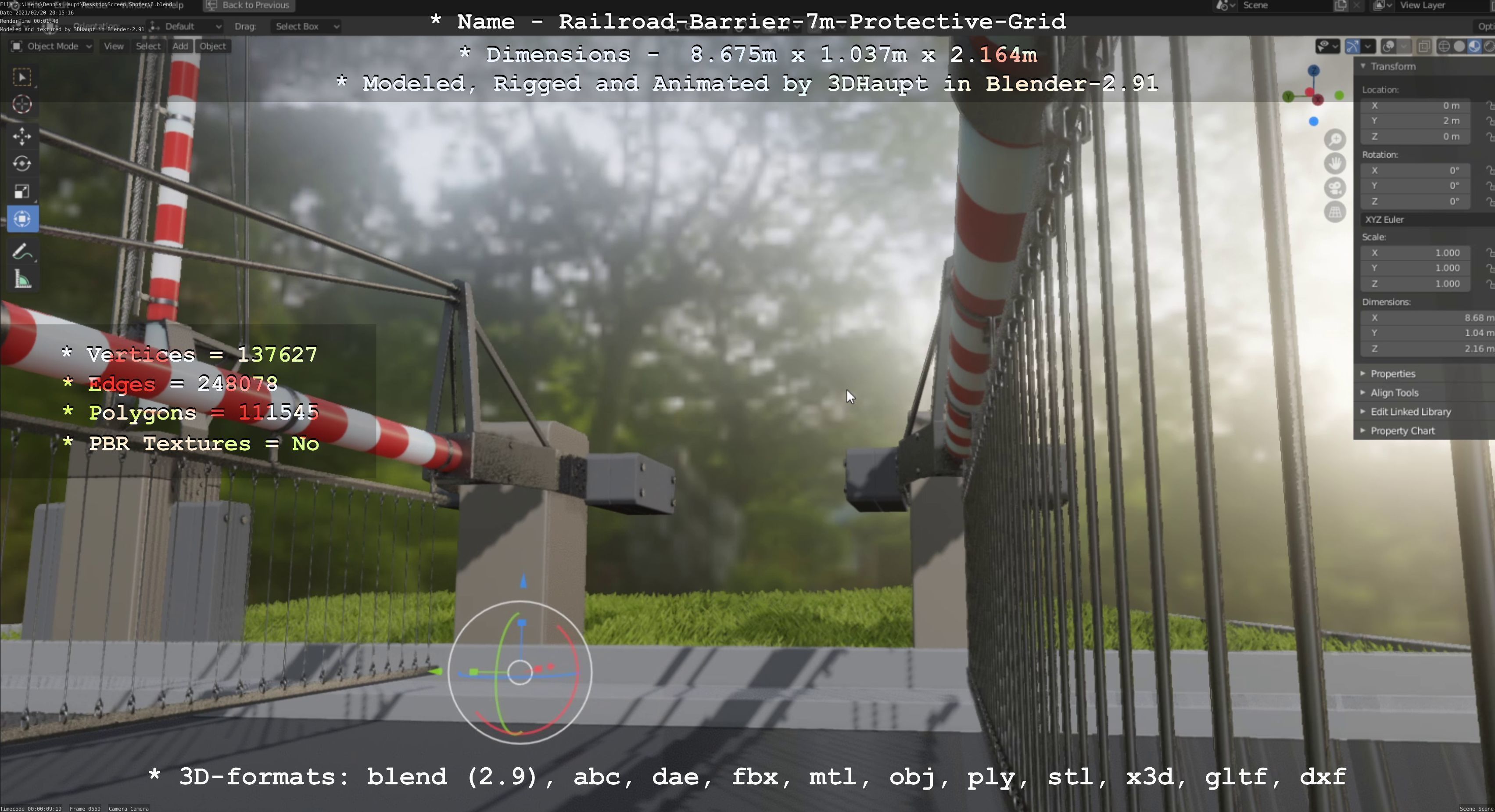 Railroad Barrier 7m Protective Grid High-Poly 3D model_112