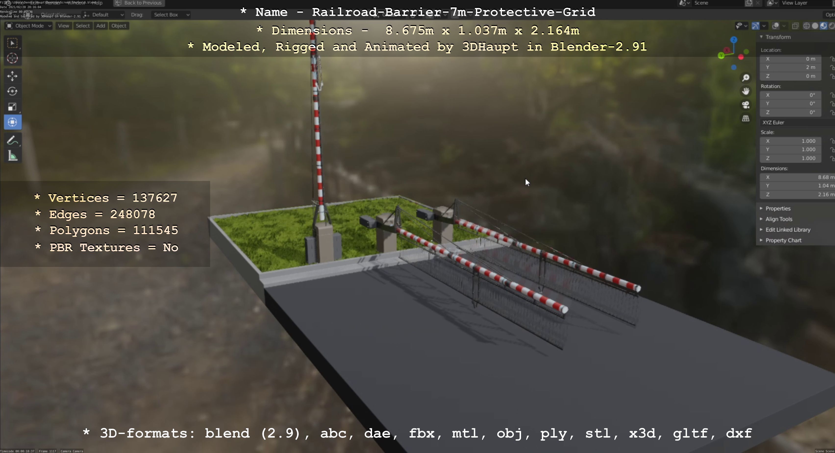 Railroad Barrier 7m Protective Grid High-Poly 3D model_124