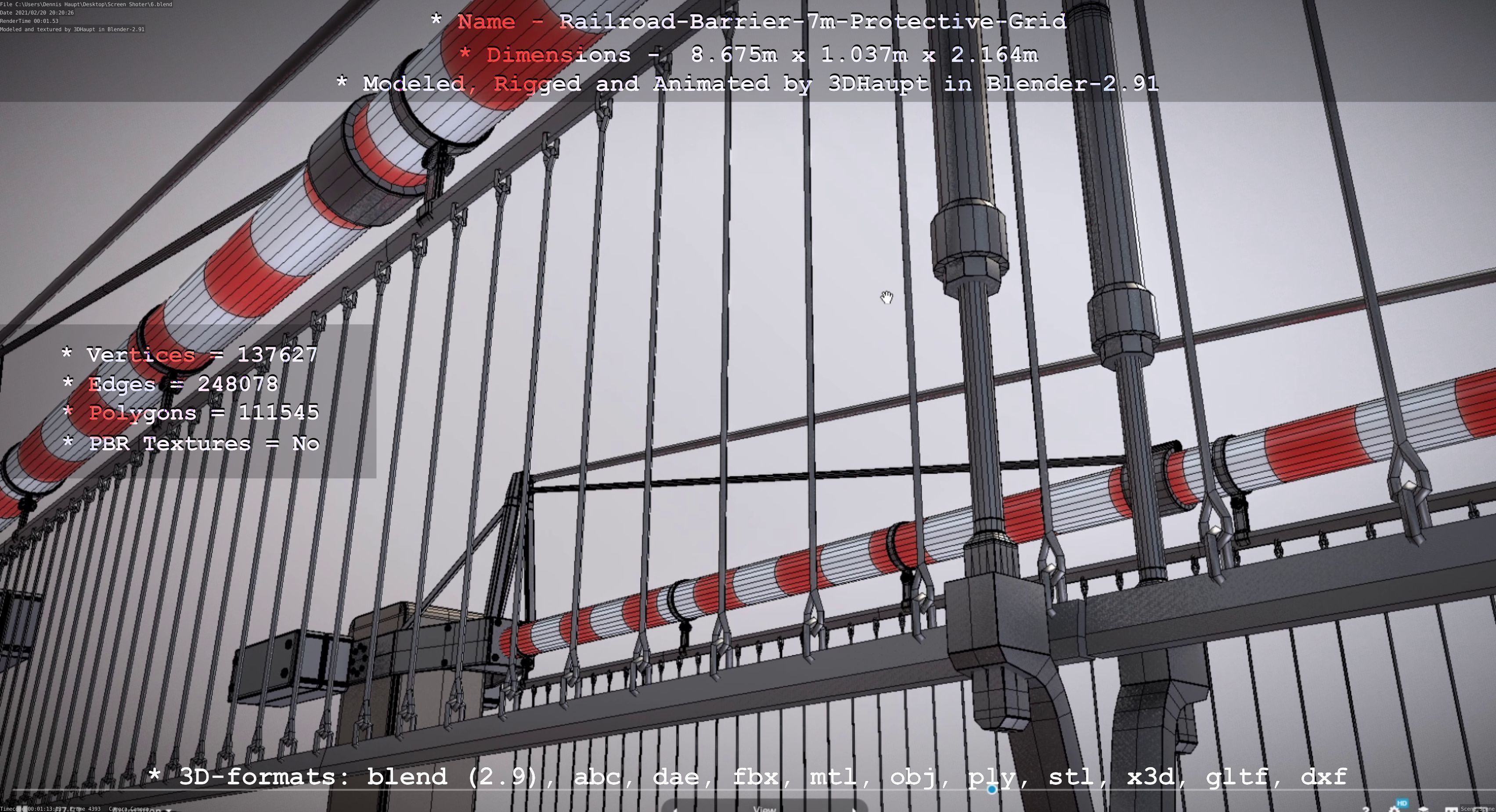 Railroad Barrier 7m Protective Grid High-Poly 3D model_85