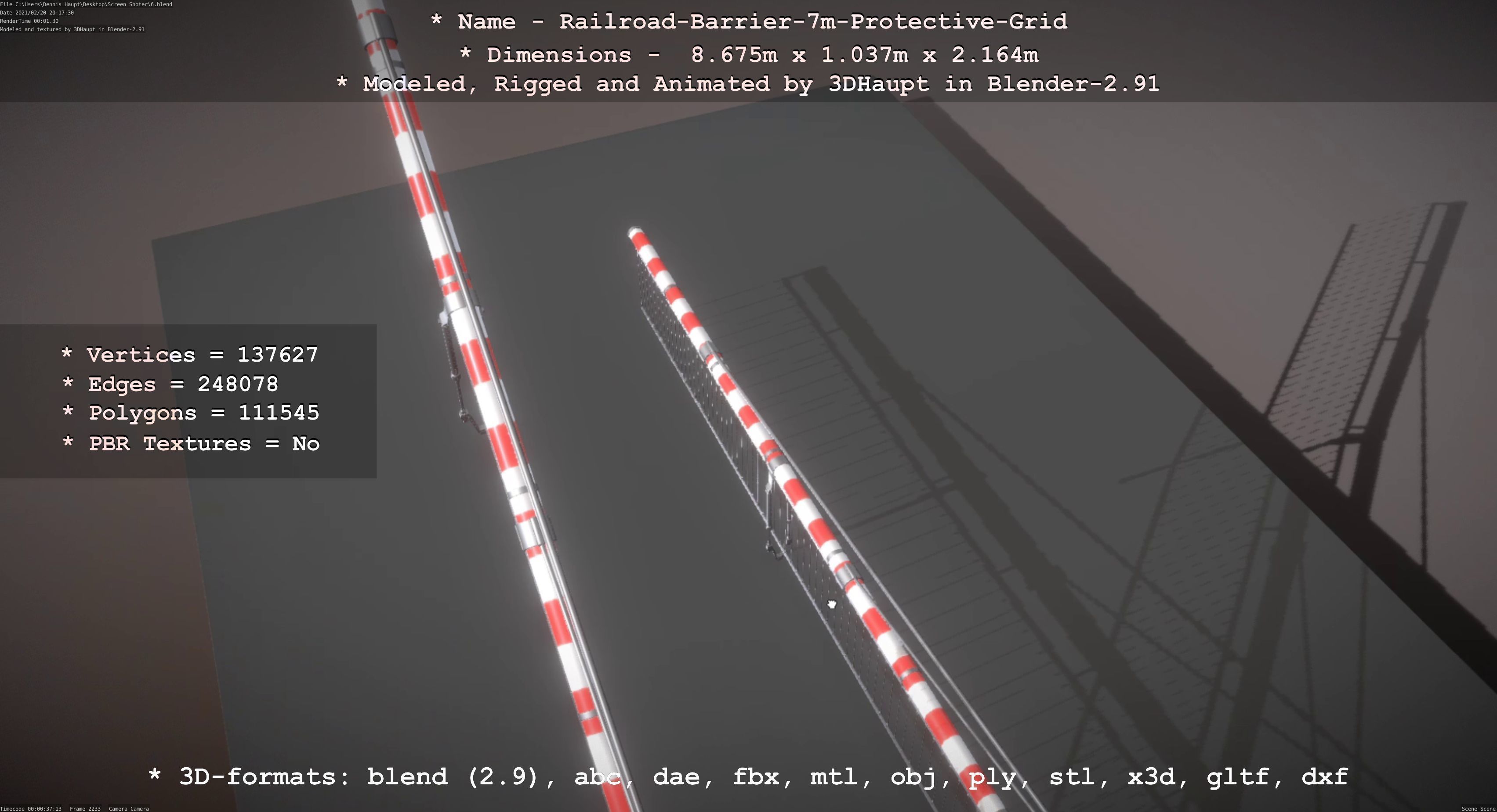Railroad Barrier 7m Protective Grid High-Poly 3D model_42