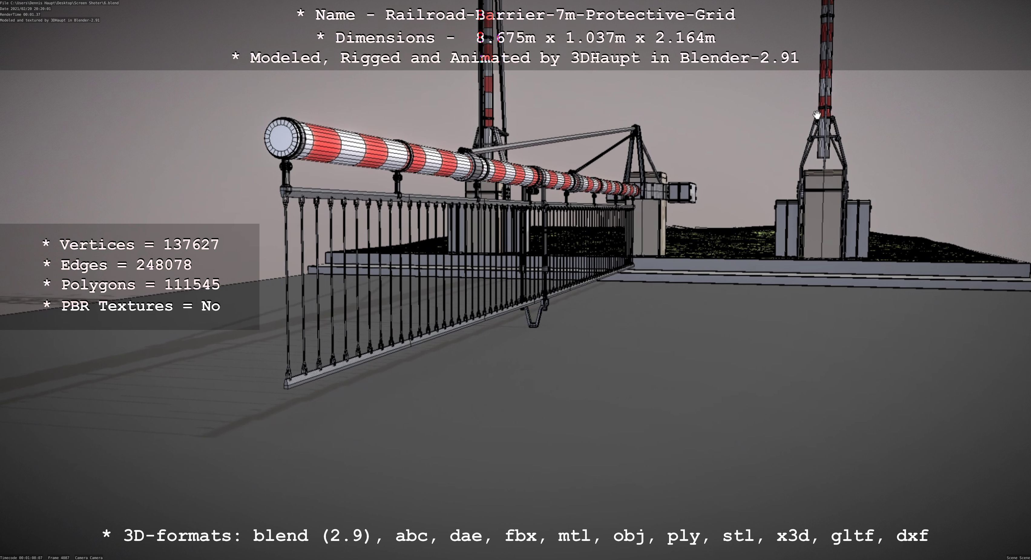 Railroad Barrier 7m Protective Grid High-Poly 3D model_77