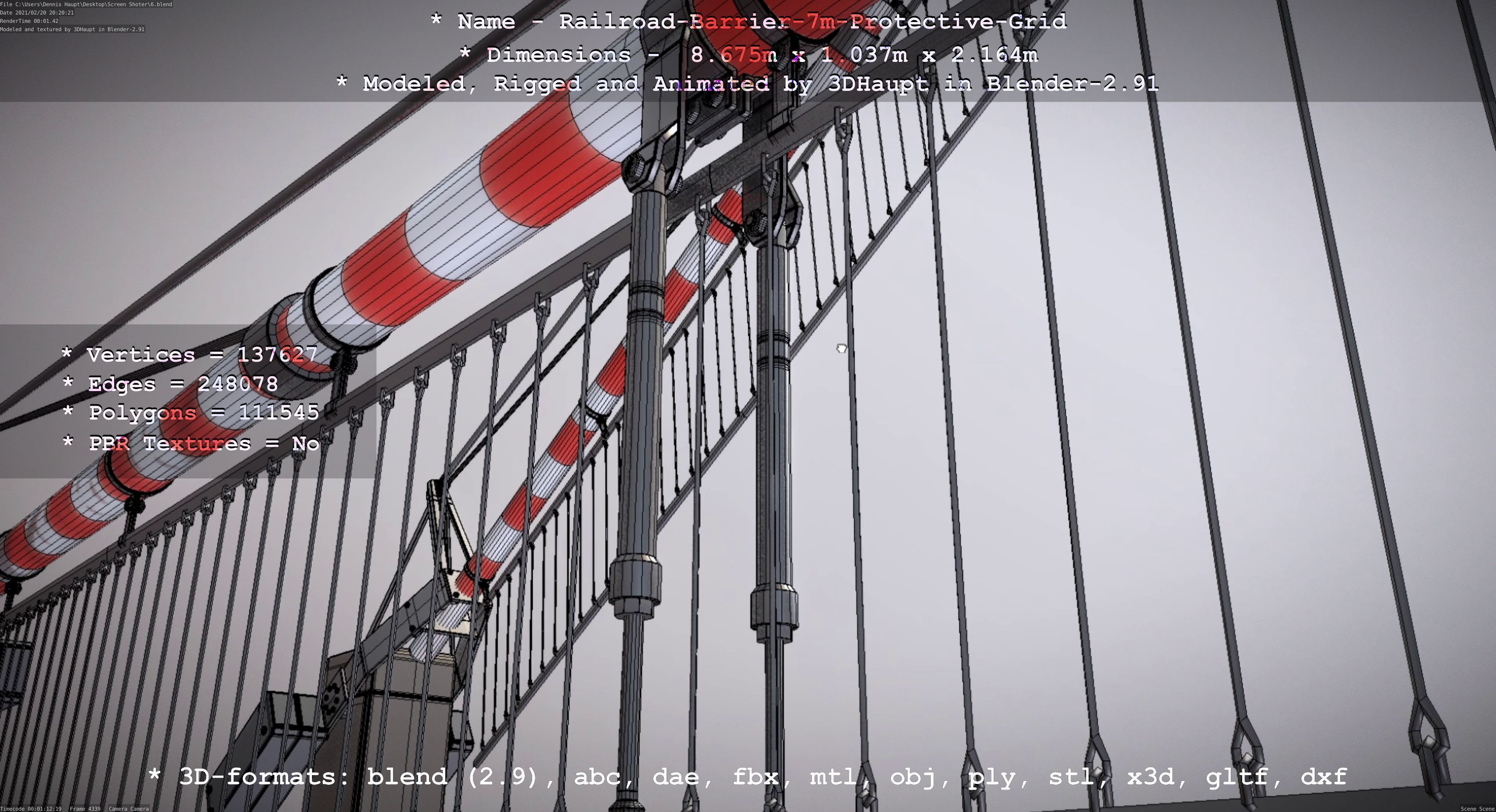 Railroad Barrier 7m Protective Grid High-Poly 3D model_82