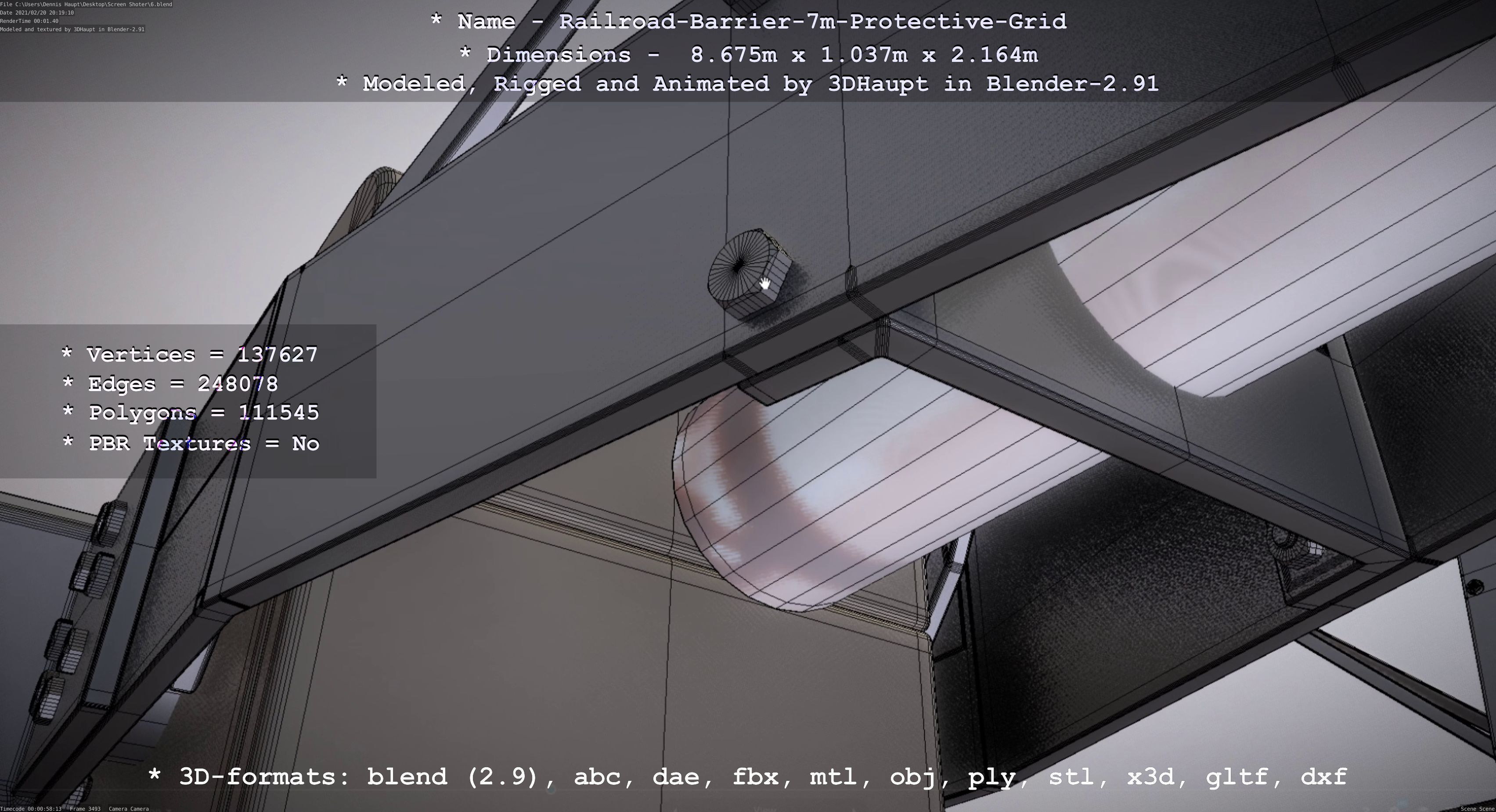 Railroad Barrier 7m Protective Grid High-Poly 3D model_69