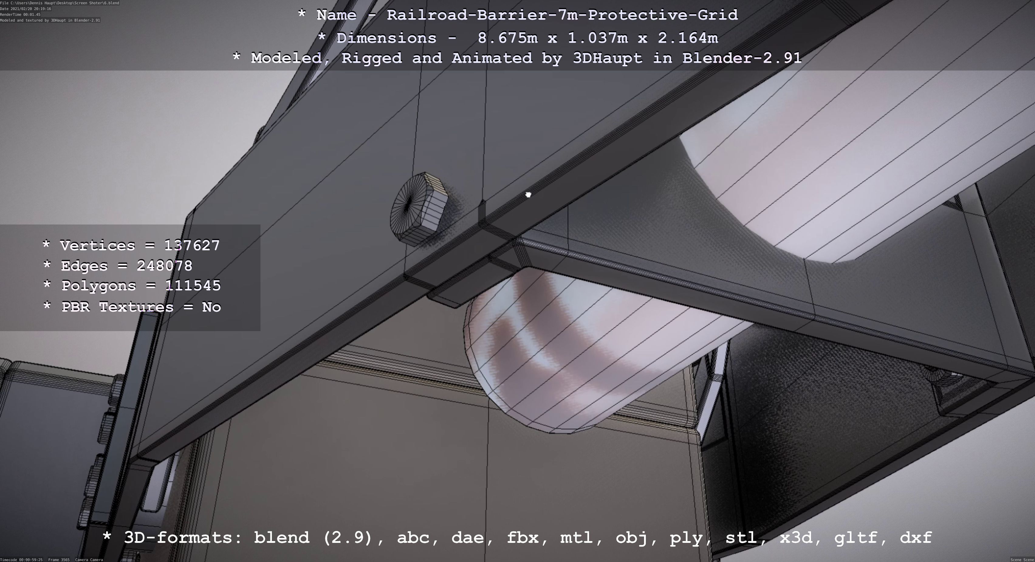 Railroad Barrier 7m Protective Grid High-Poly 3D model_68