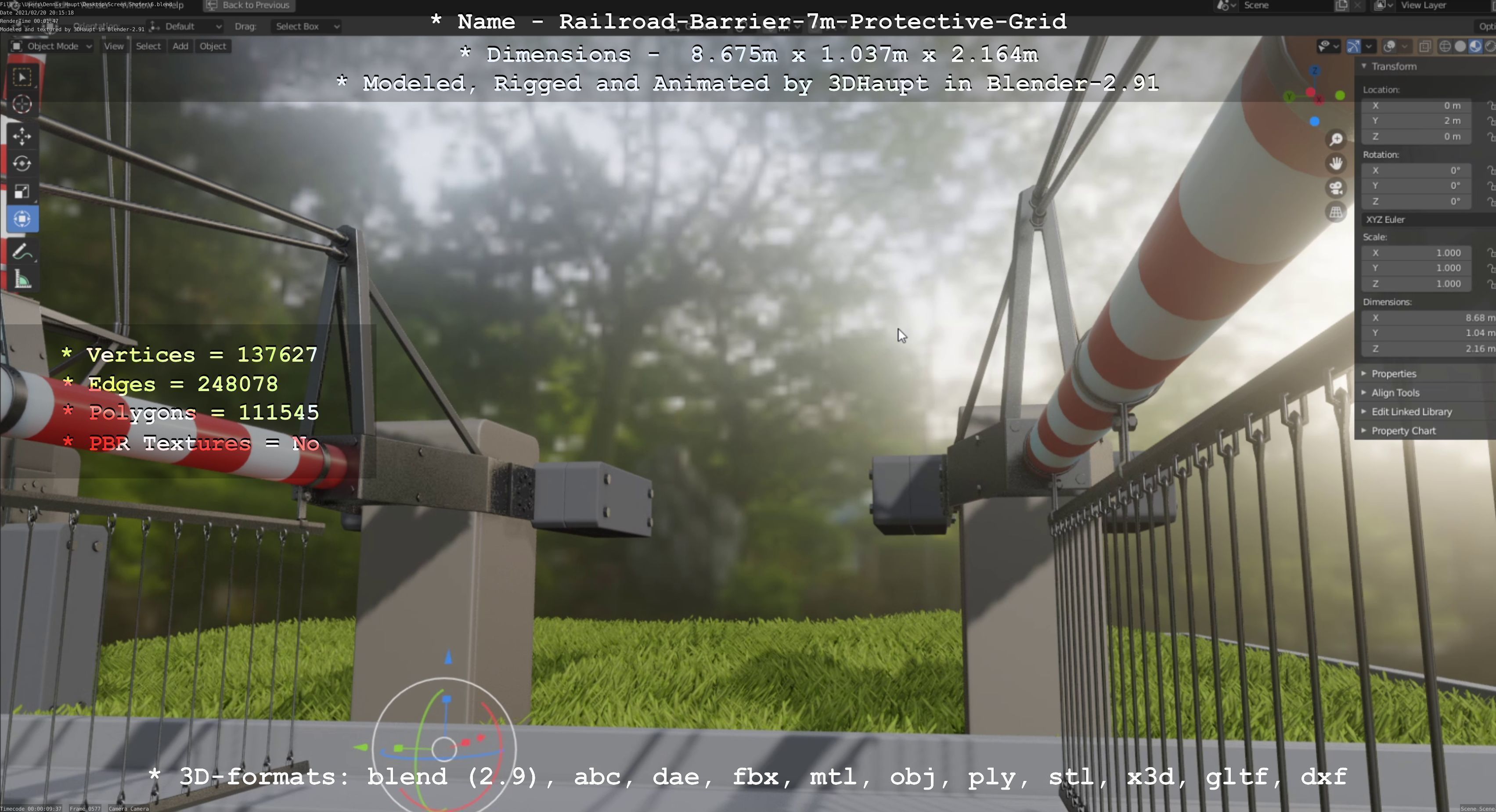 Railroad Barrier 7m Protective Grid High-Poly 3D model_113