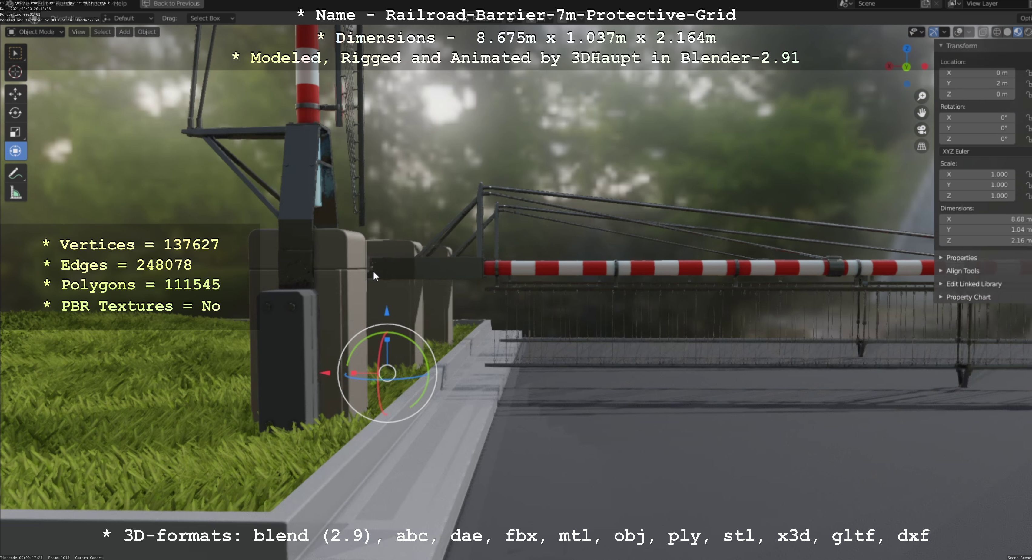 Railroad Barrier 7m Protective Grid High-Poly 3D model_129