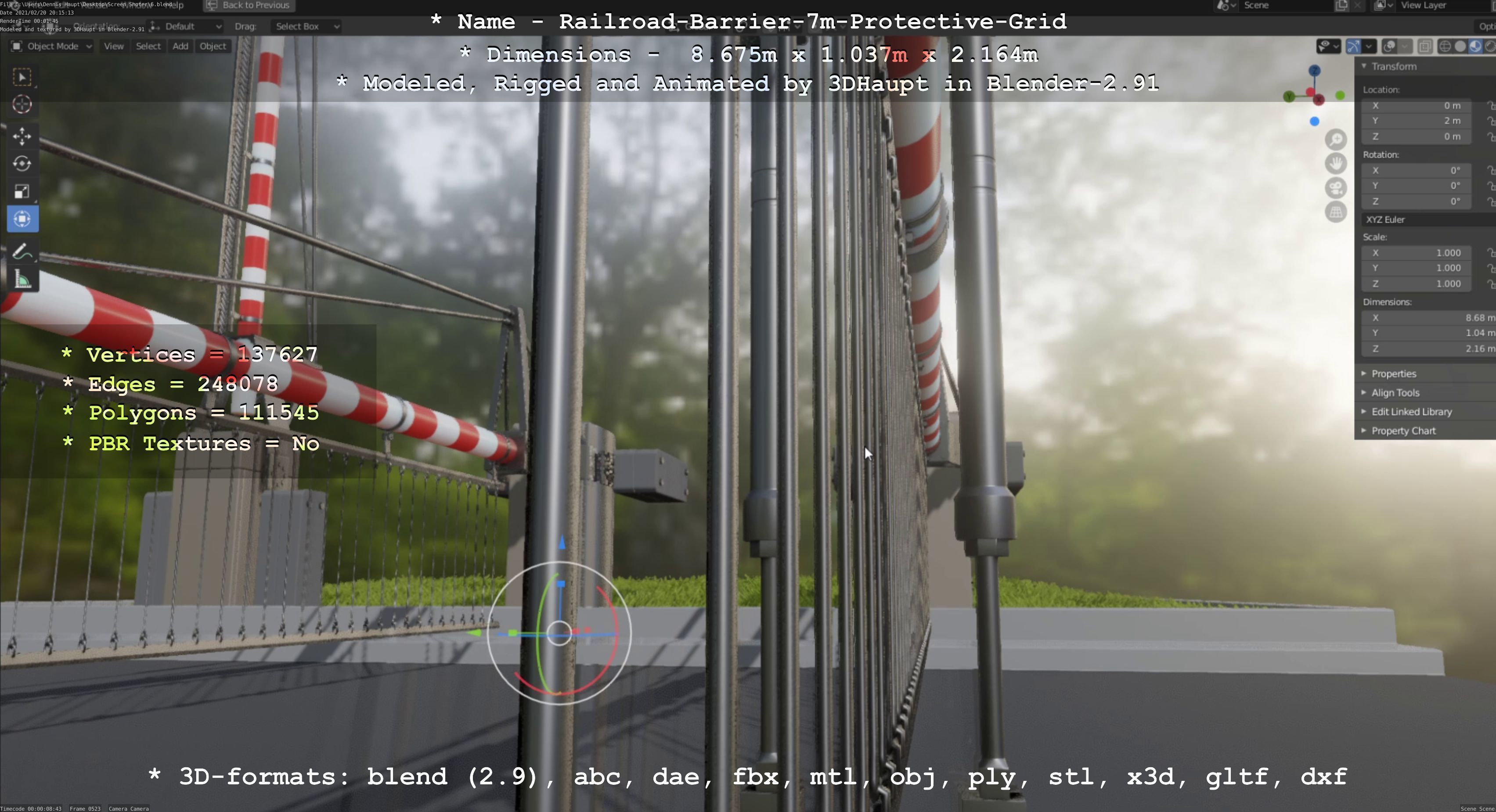 Railroad Barrier 7m Protective Grid High-Poly 3D model_108