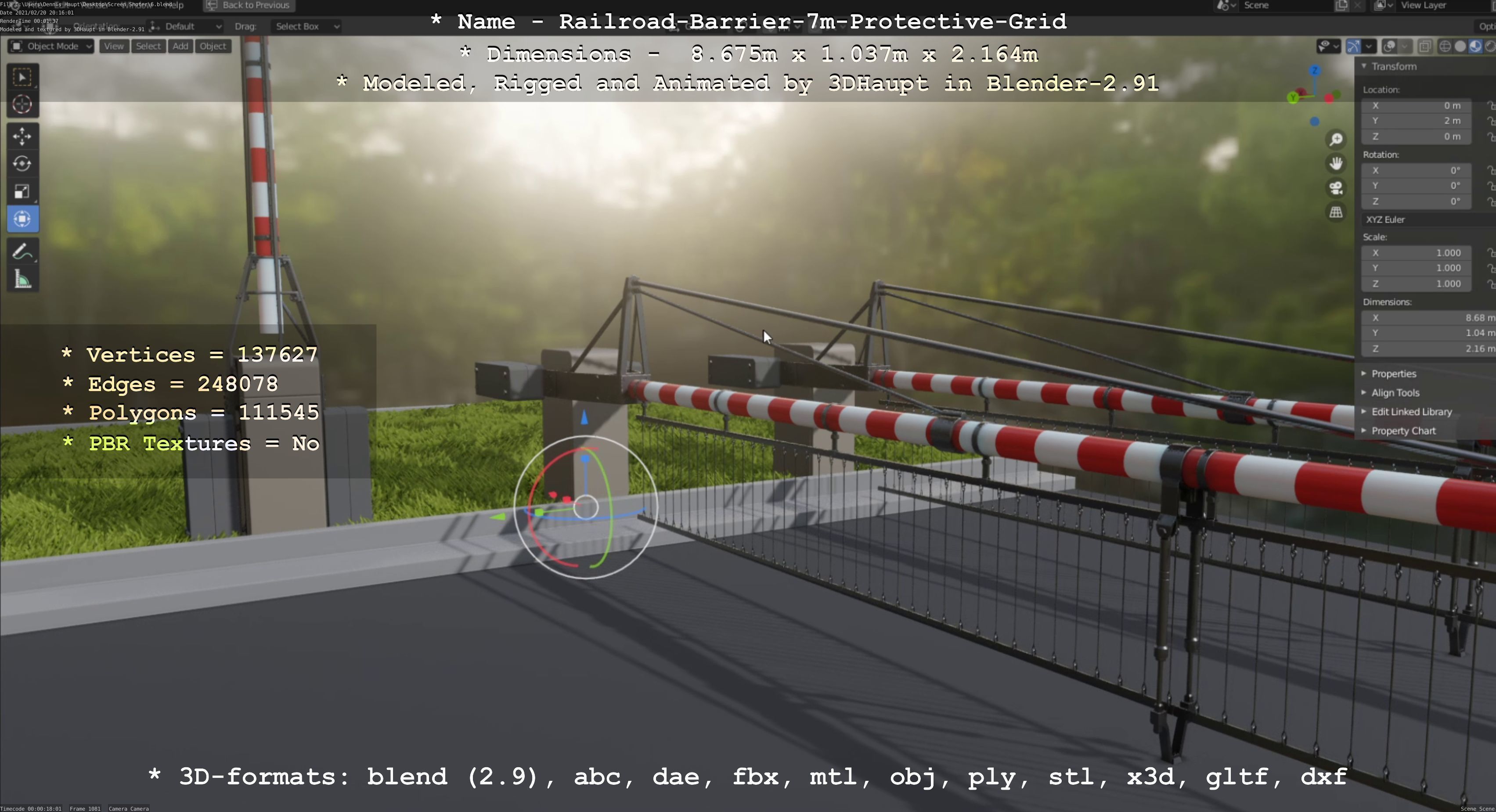 Railroad Barrier 7m Protective Grid High-Poly 3D model_125