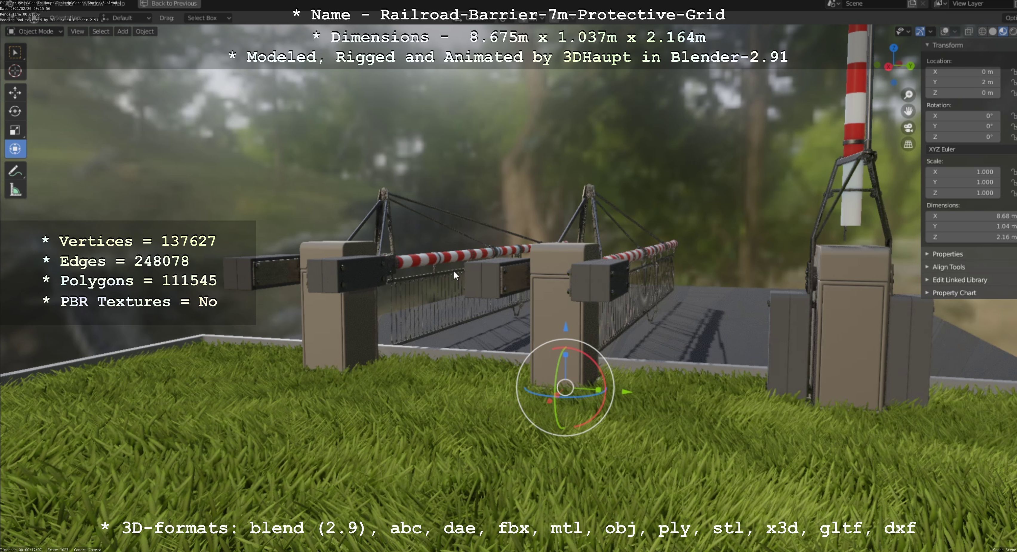 Railroad Barrier 7m Protective Grid High-Poly 3D model_128
