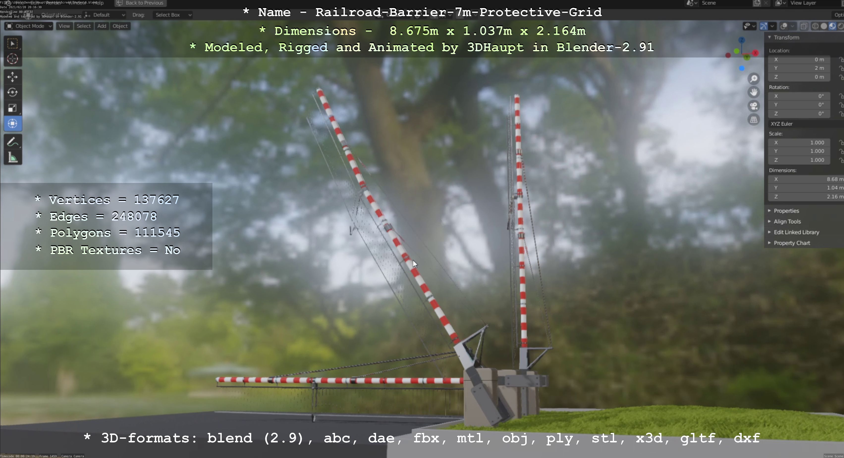 Railroad Barrier 7m Protective Grid High-Poly 3D model_32