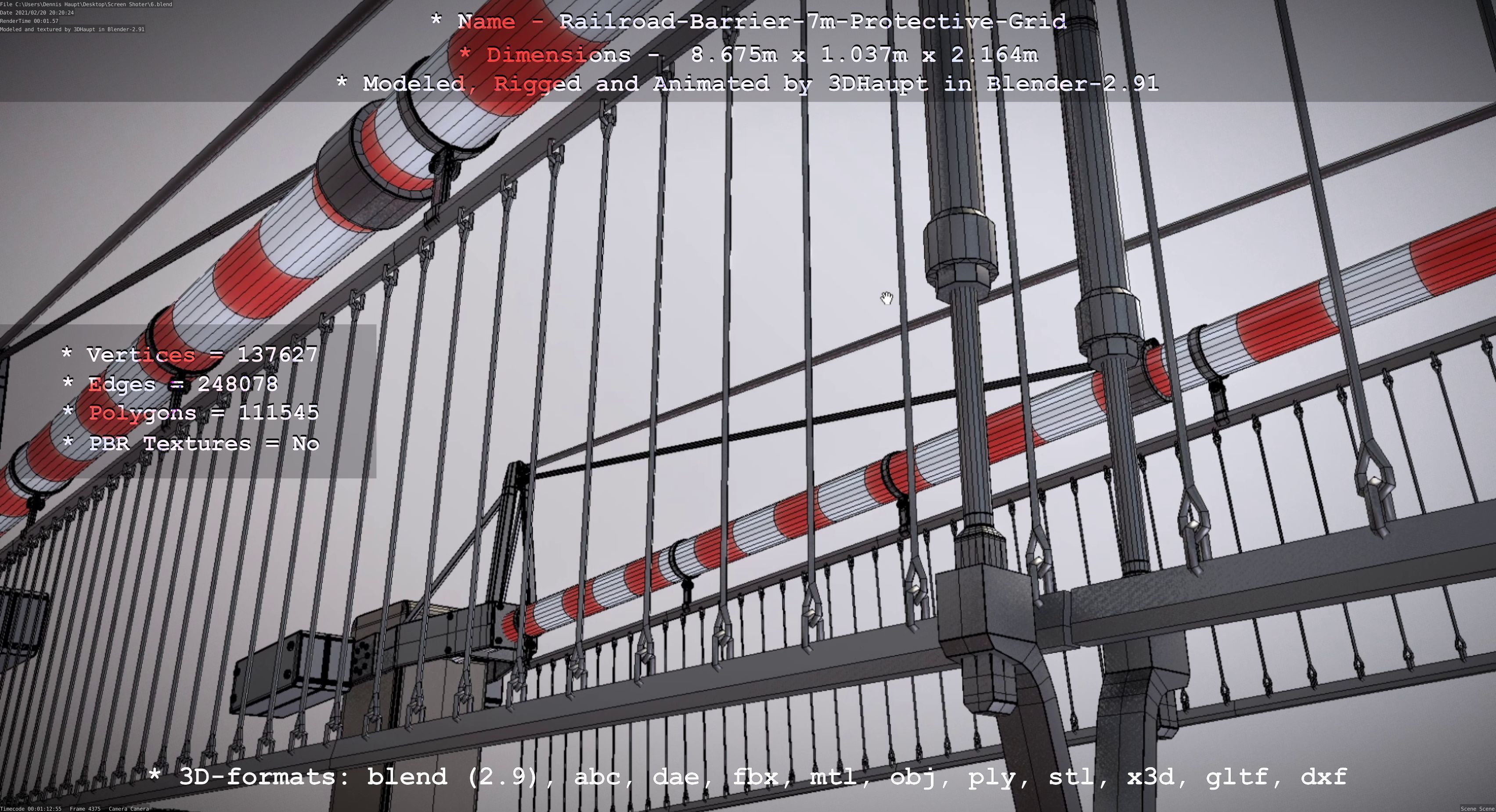 Railroad Barrier 7m Protective Grid High-Poly 3D model_87