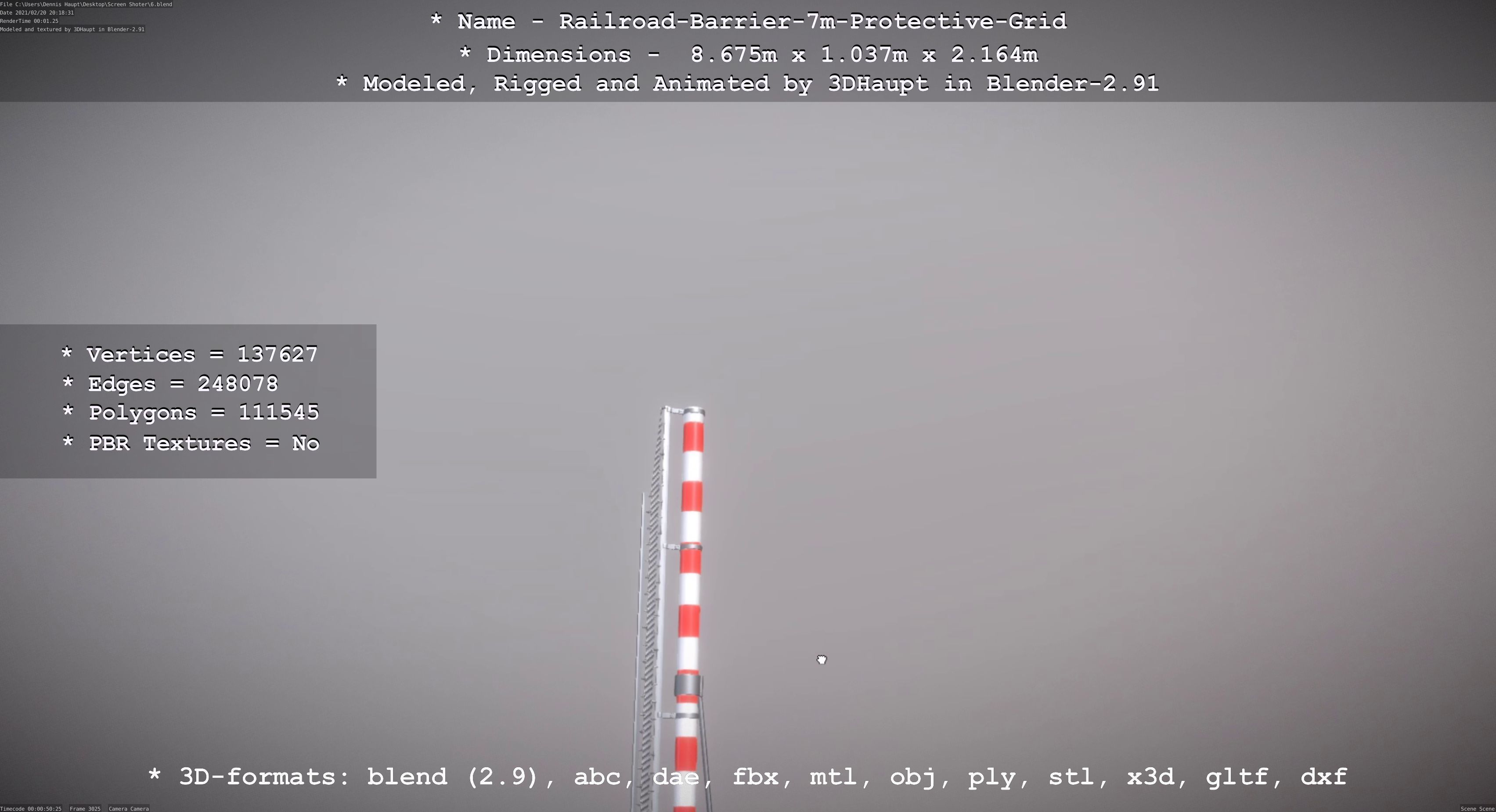 Railroad Barrier 7m Protective Grid High-Poly 3D model_63