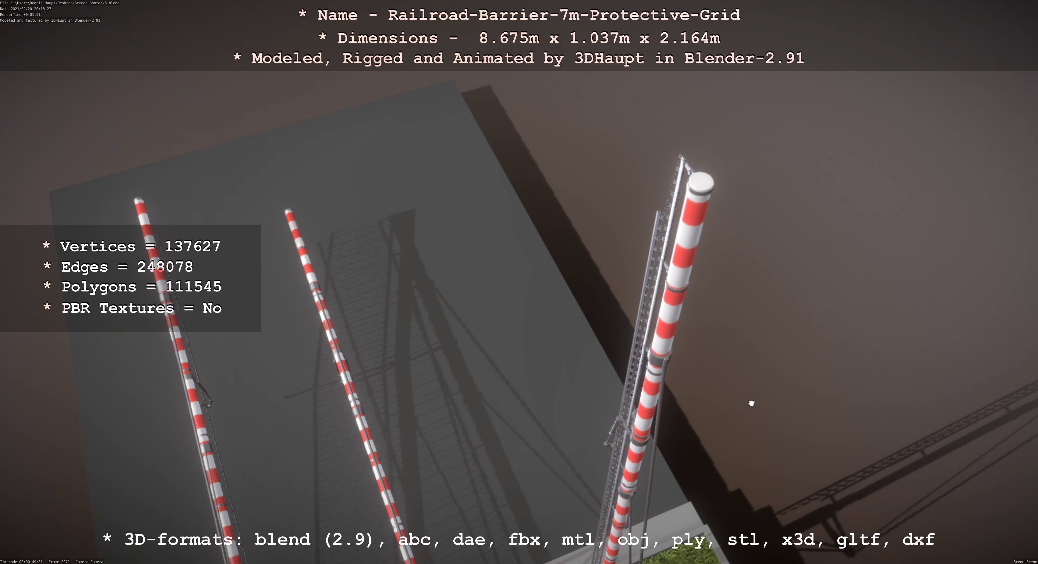 Railroad Barrier 7m Protective Grid High-Poly 3D model_64