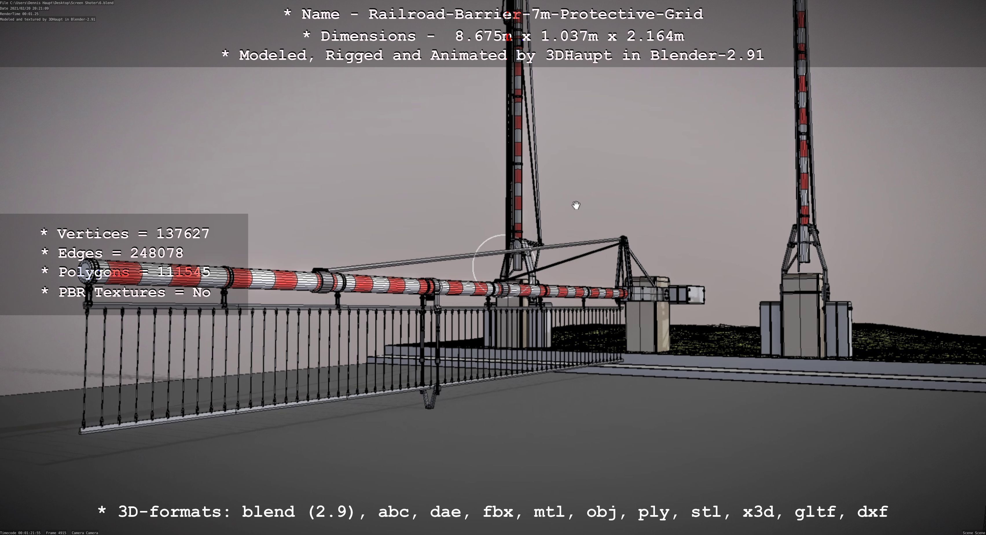 Railroad Barrier 7m Protective Grid High-Poly 3D model_90