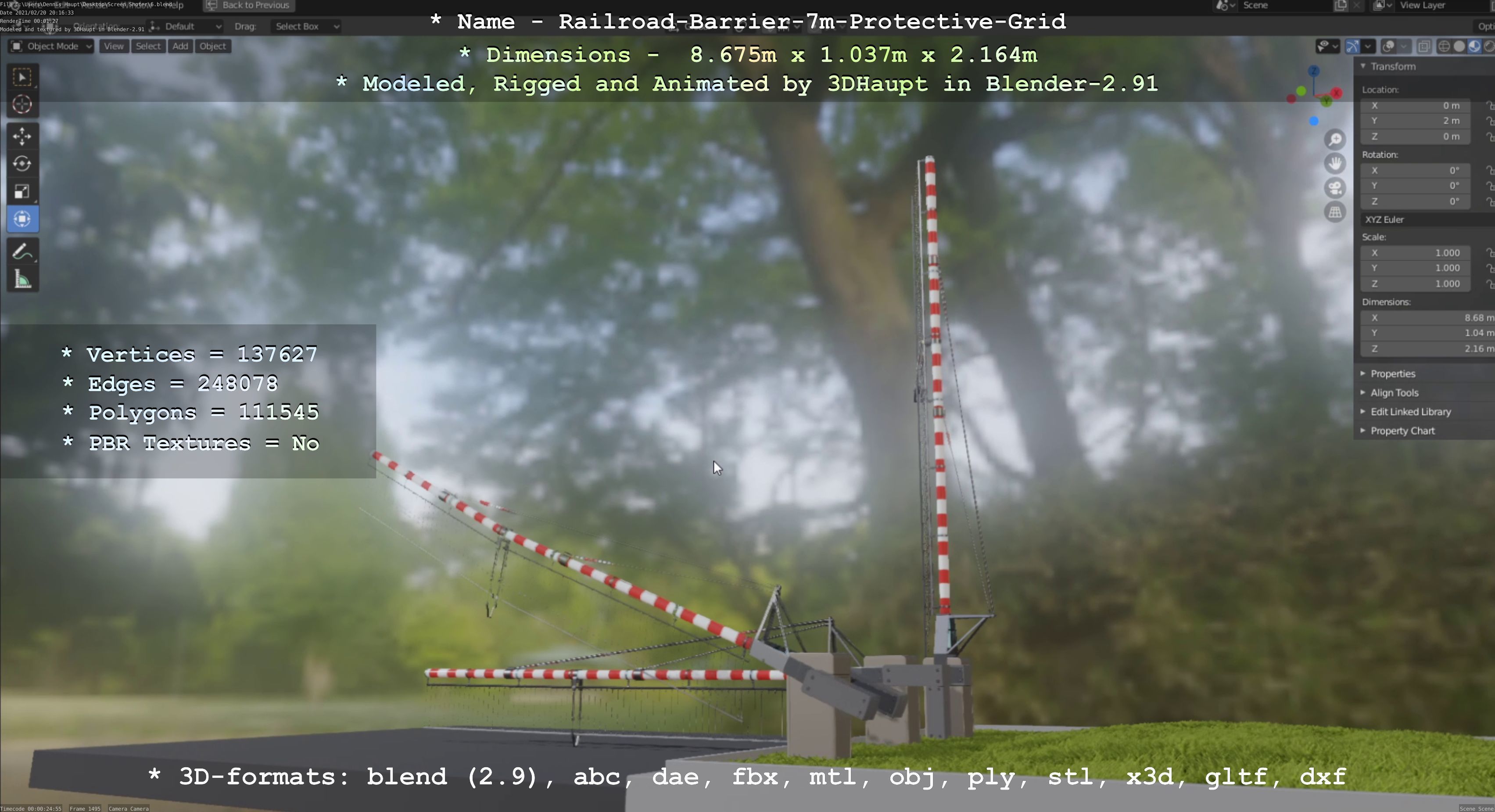 Railroad Barrier 7m Protective Grid High-Poly 3D model_34