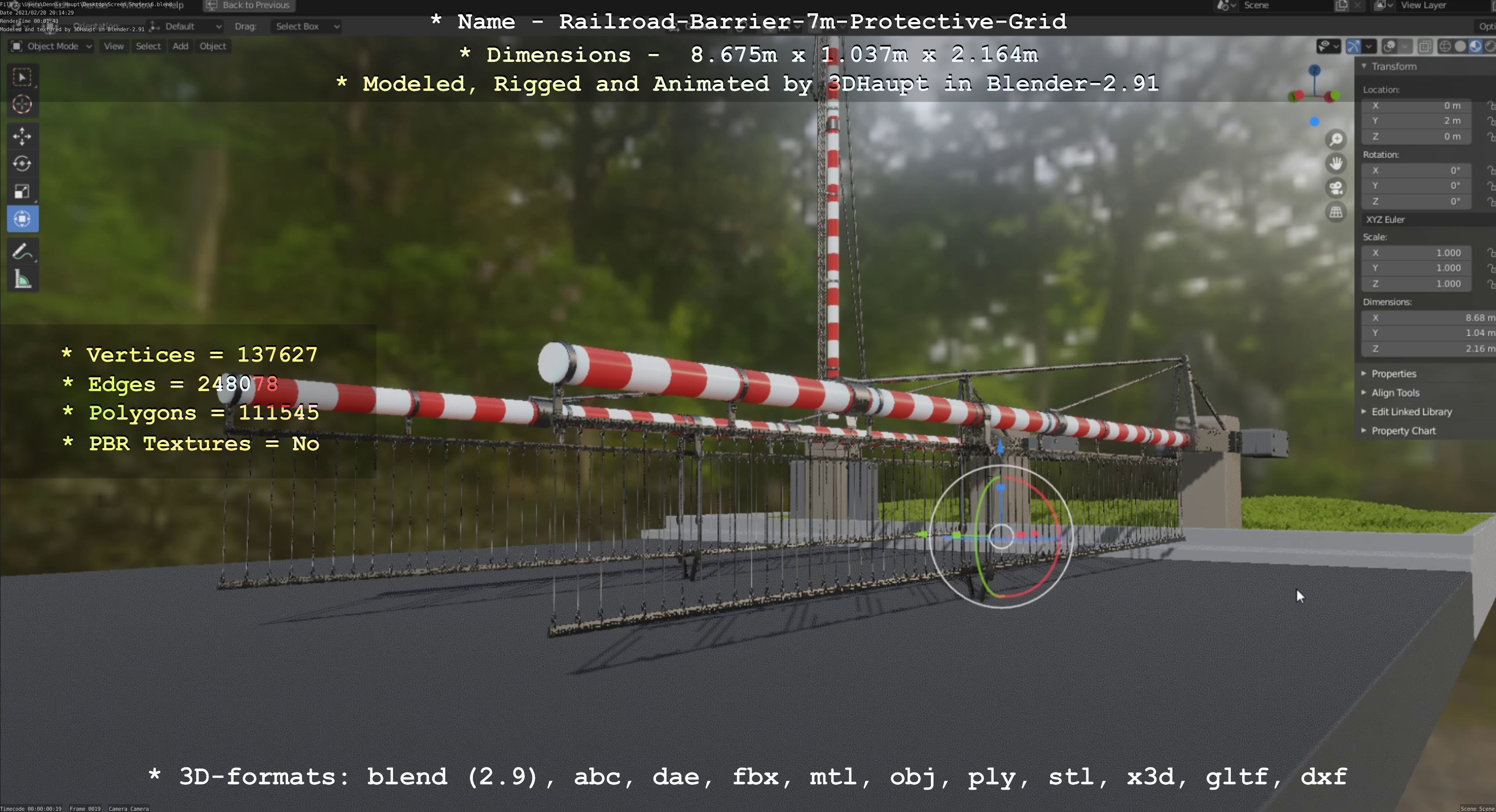 Railroad Barrier 7m Protective Grid High-Poly 3D model_15