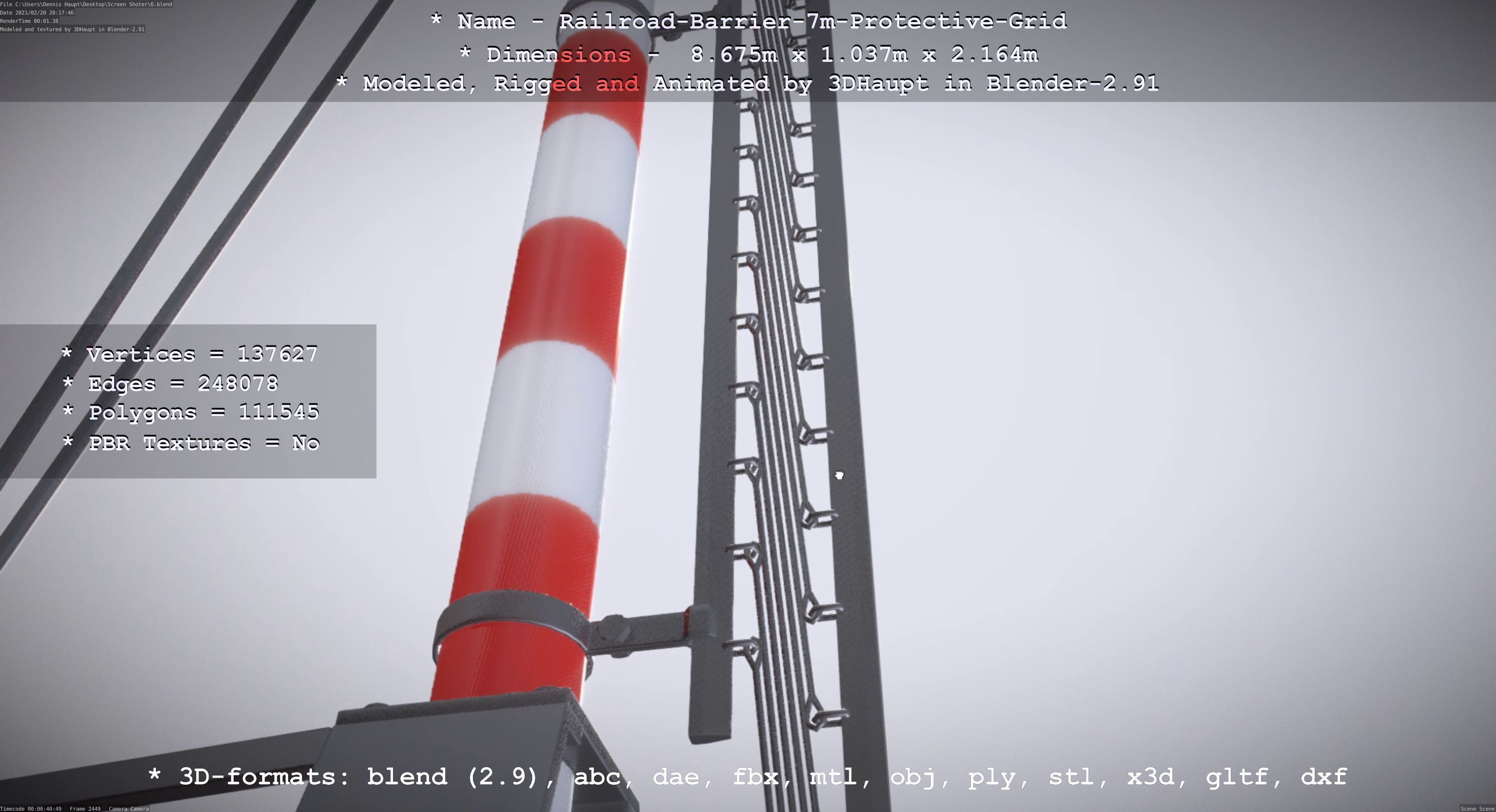 Railroad Barrier 7m Protective Grid High-Poly 3D model_52