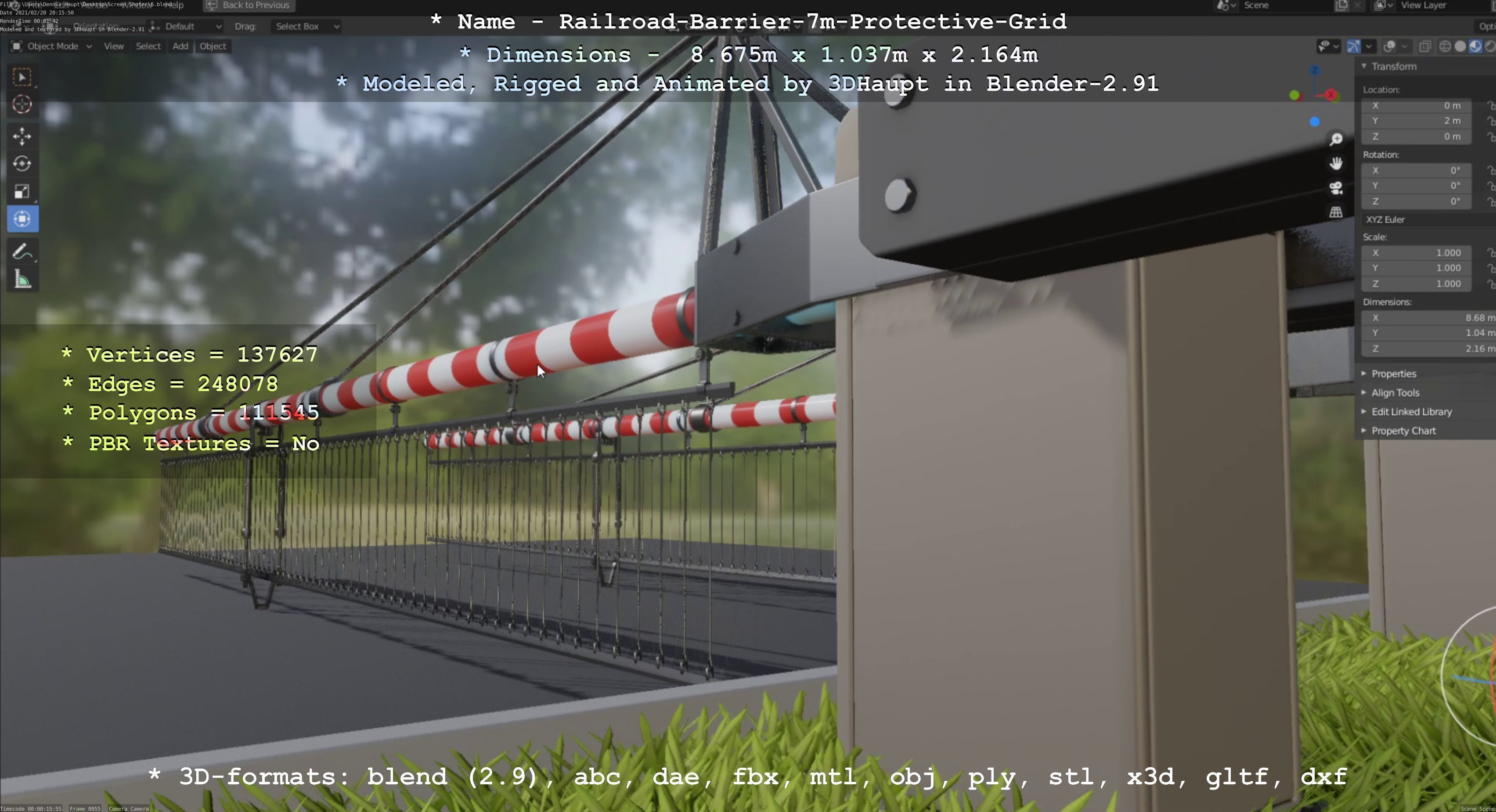 Railroad Barrier 7m Protective Grid High-Poly 3D model_117