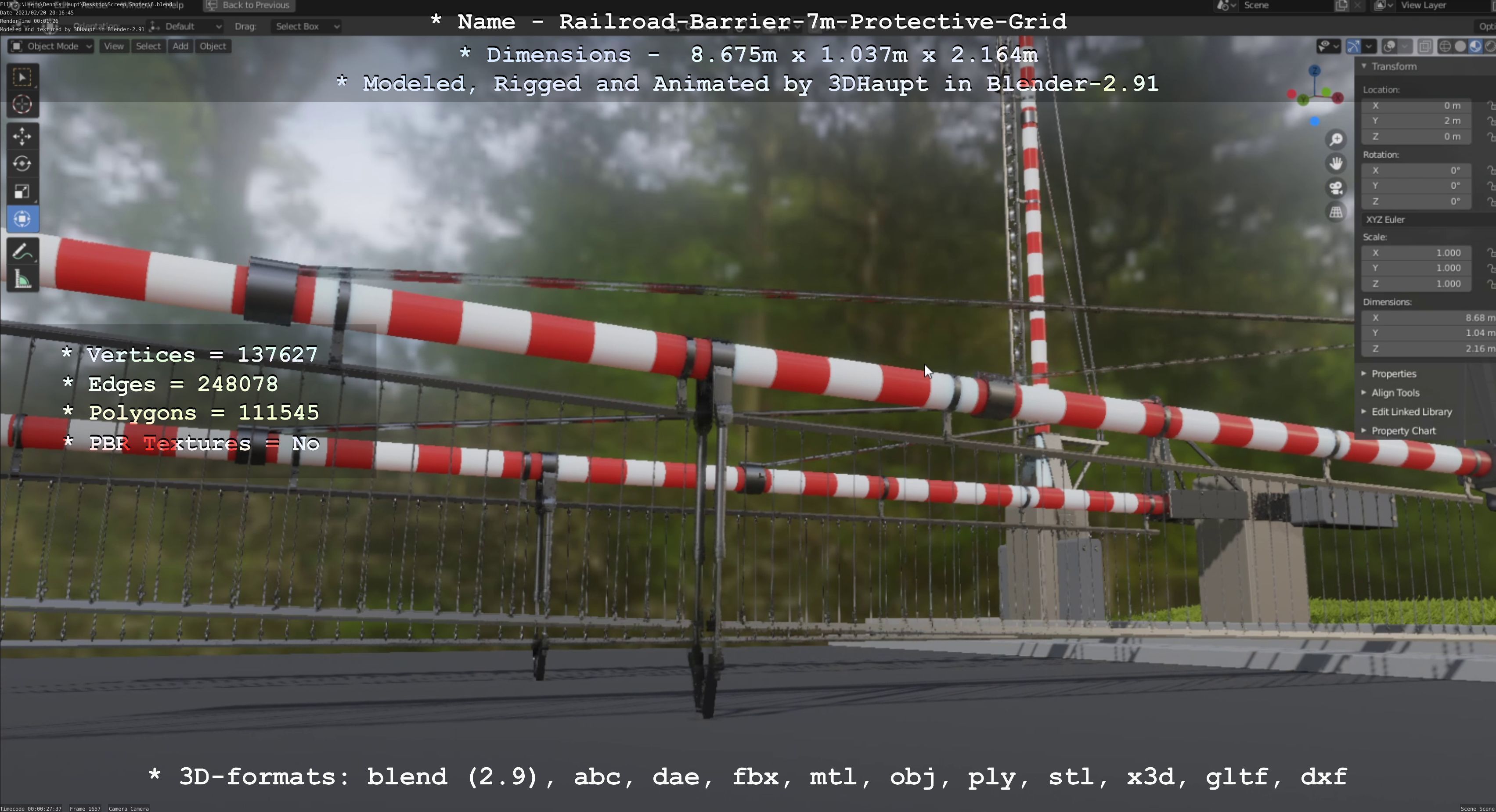 Railroad Barrier 7m Protective Grid High-Poly 3D model_44