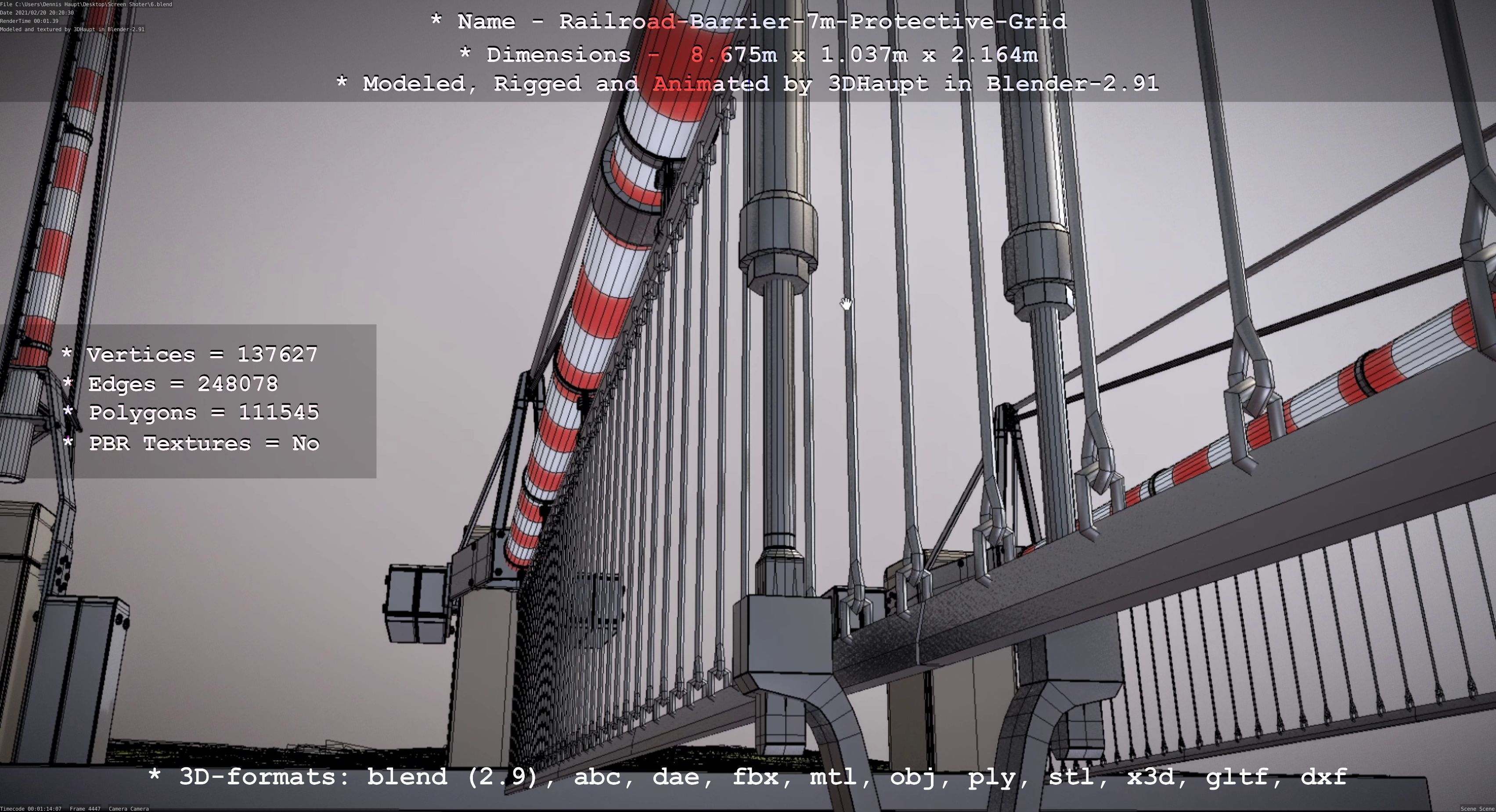 Railroad Barrier 7m Protective Grid High-Poly 3D model_93