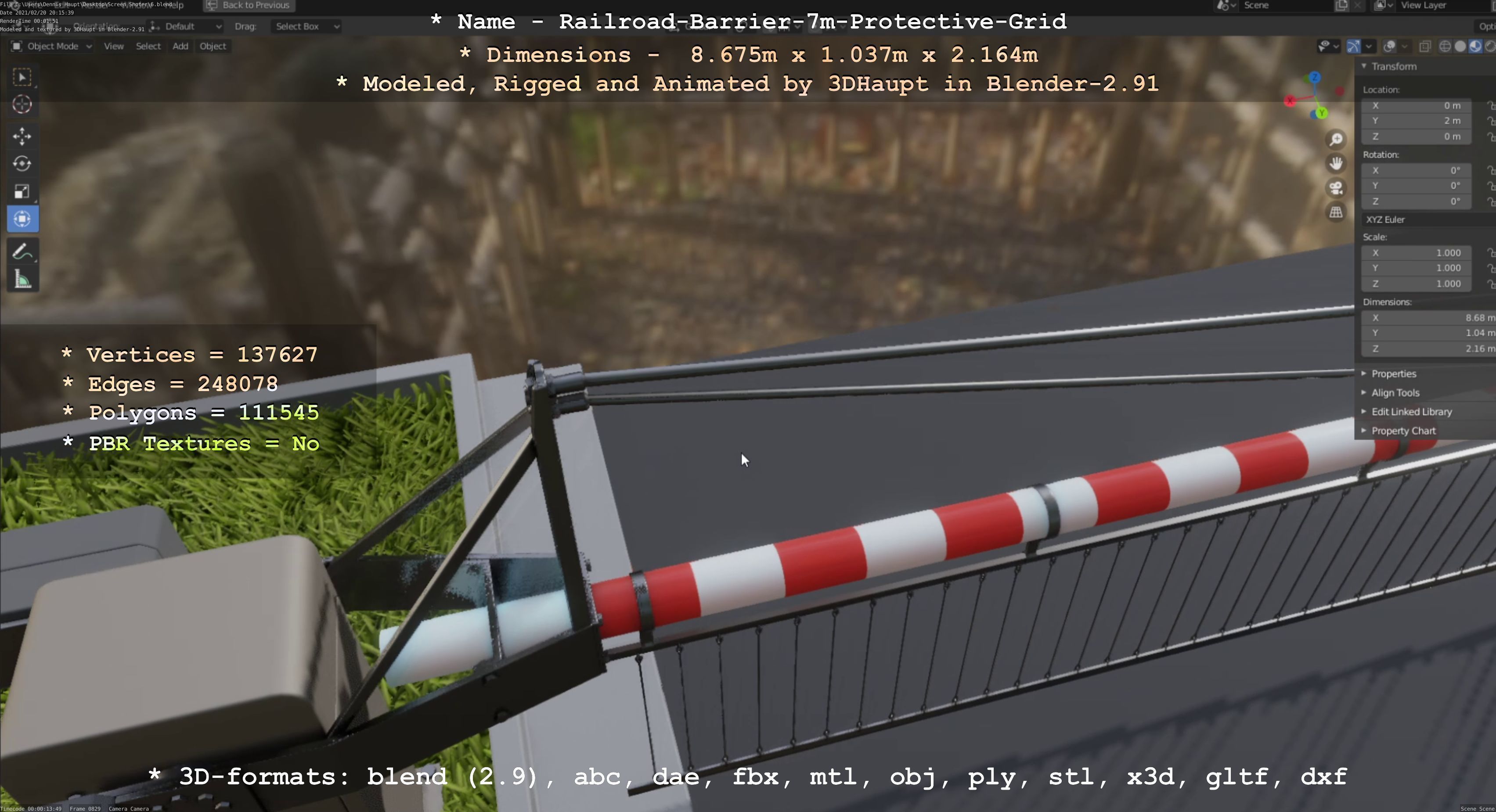 Railroad Barrier 7m Protective Grid High-Poly 3D model_23