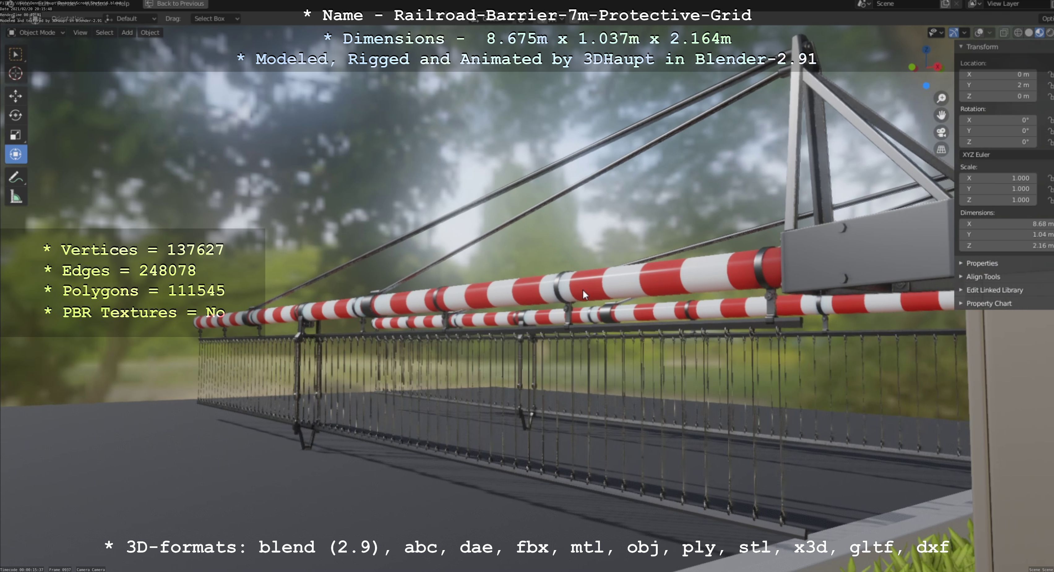 Railroad Barrier 7m Protective Grid High-Poly 3D model_13