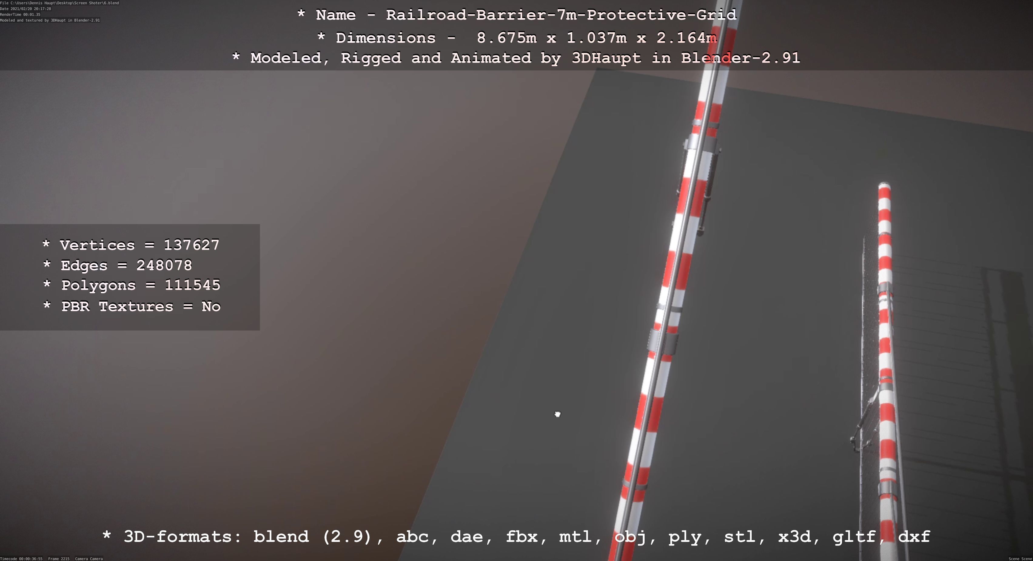 Railroad Barrier 7m Protective Grid High-Poly 3D model_46