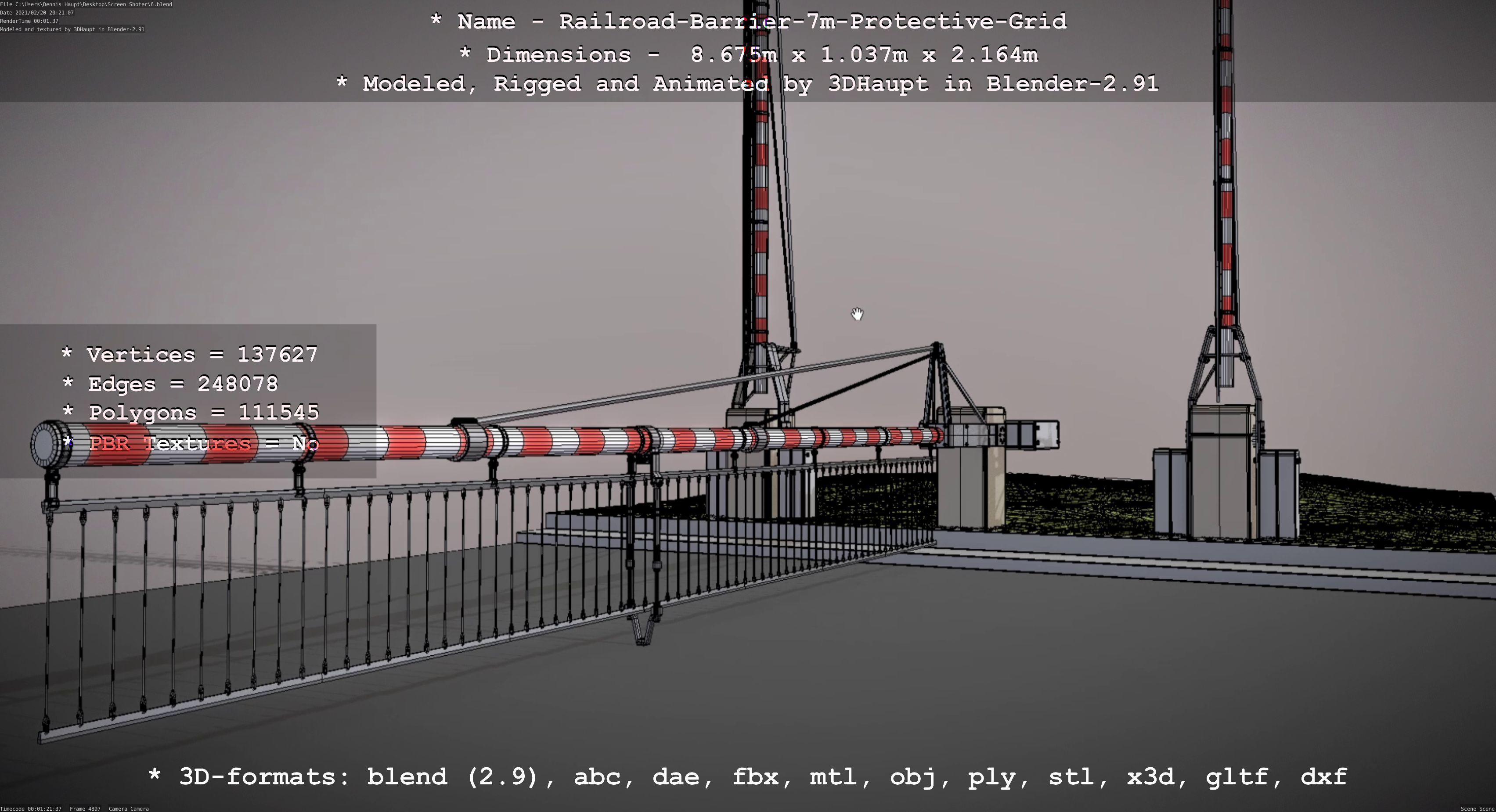 Railroad Barrier 7m Protective Grid High-Poly 3D model_94