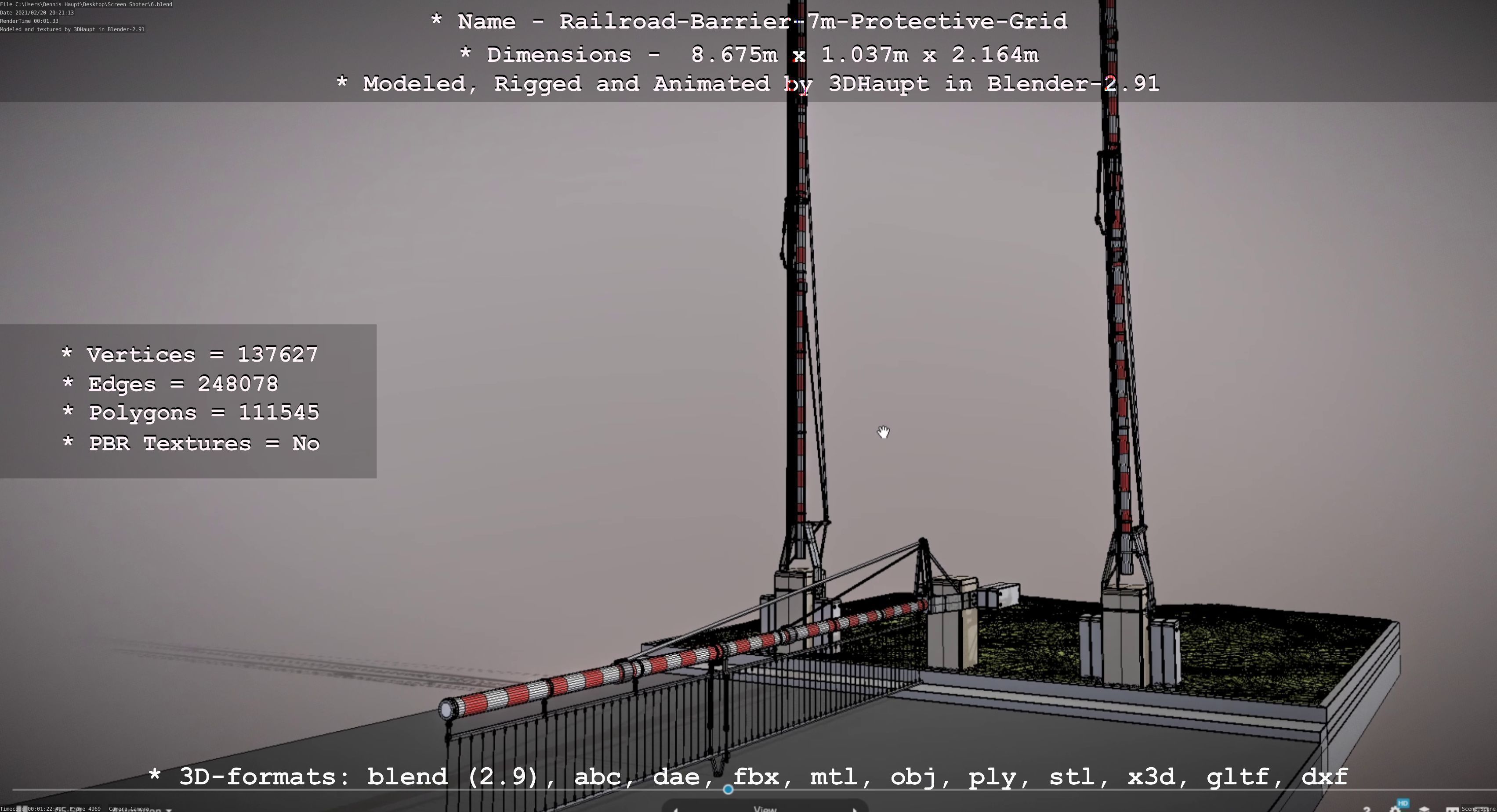 Railroad Barrier 7m Protective Grid High-Poly 3D model_99